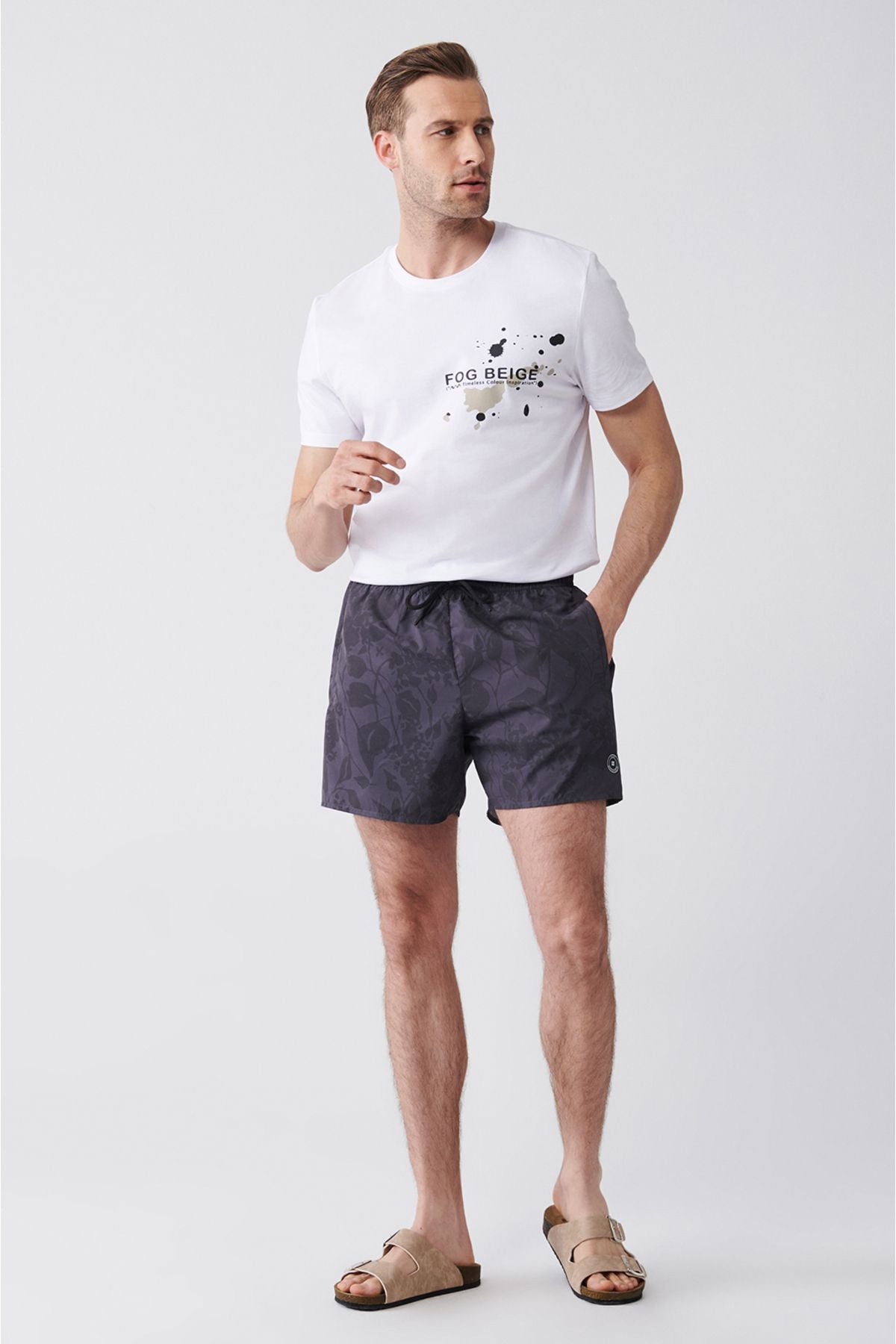 Men's anthracite-gray fast-drying printed standard Size Mayo Sea Short E003802