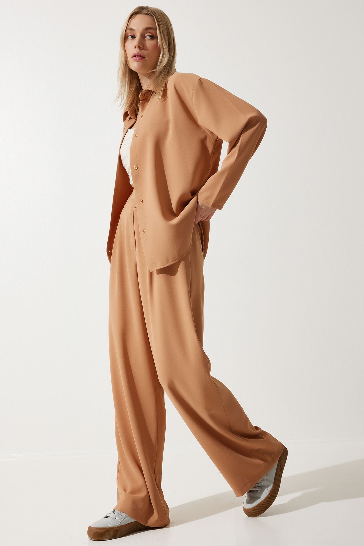 Female biscuit seasonal weaving shirt palazzo pants set RV00174