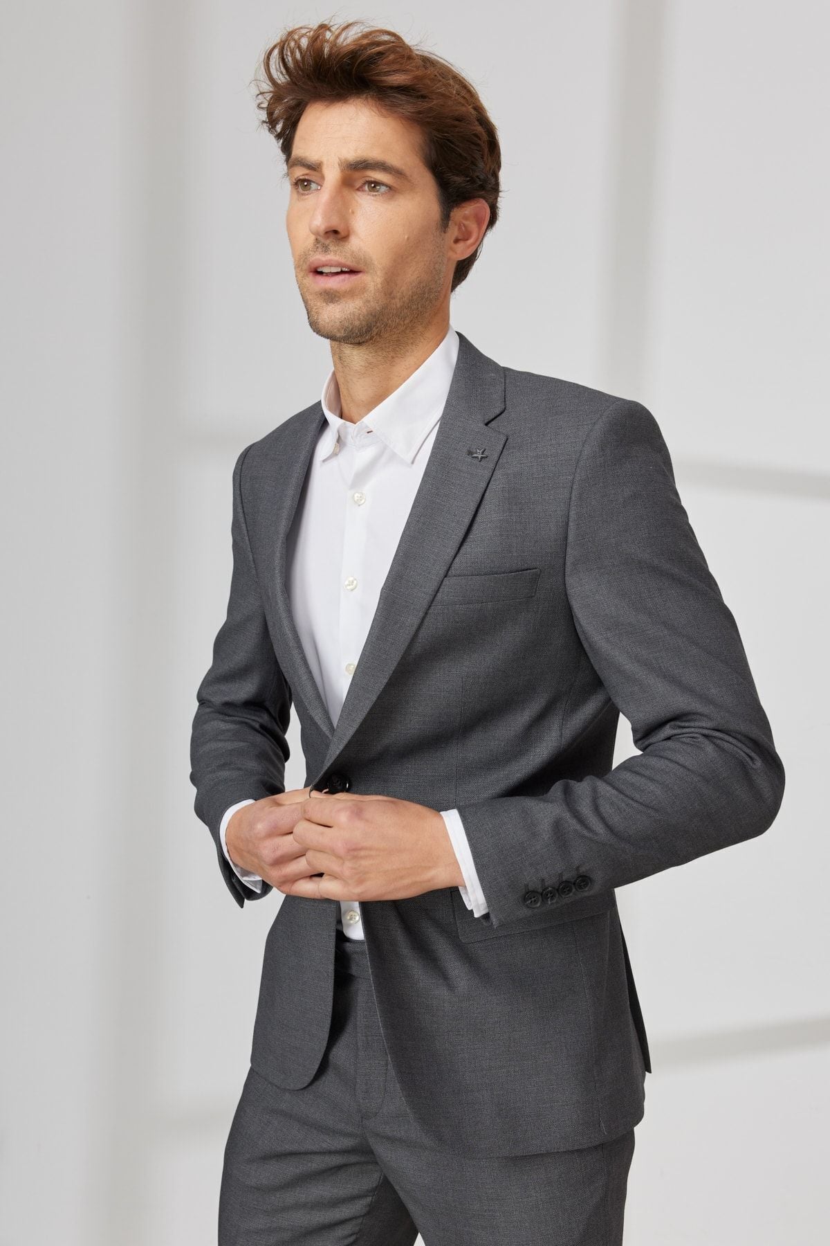 Men's anthracit regular fit comfortable cut mono collar Amesty suit suits