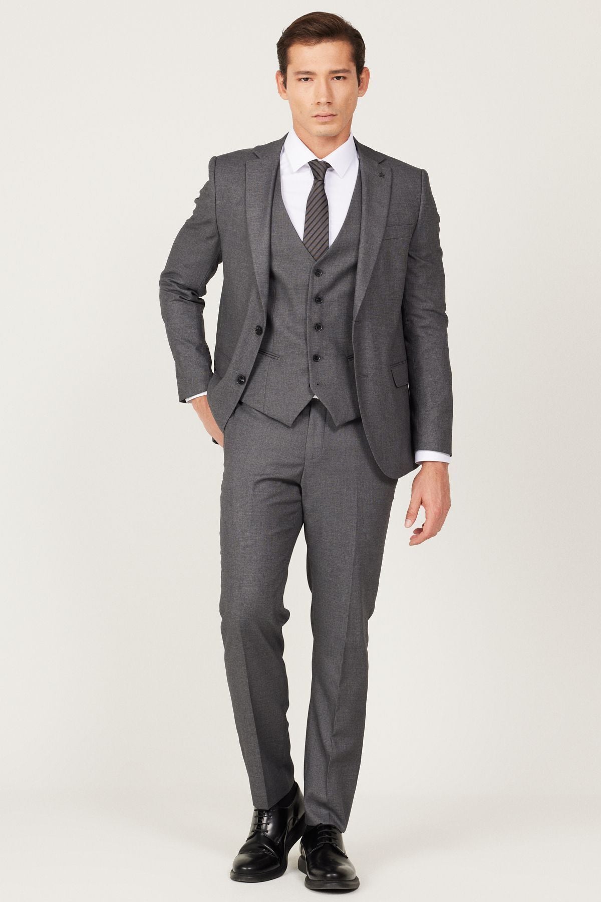 Men's anthracite slim fit narrow cut Mono collar Amesty Vest Suit Suit