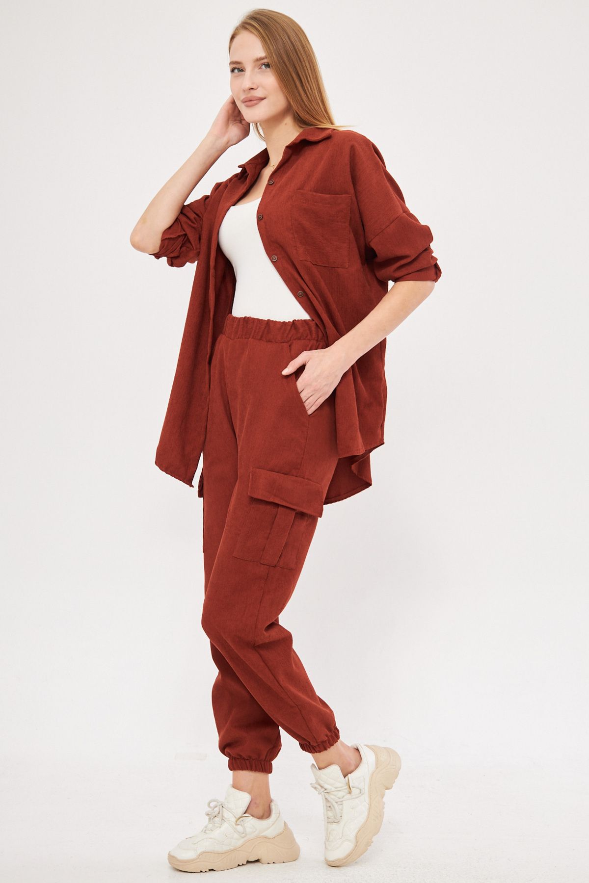 Female Tile Velvet Waist and Tire Thin Fine Cargo Pants Arm-25k001035
