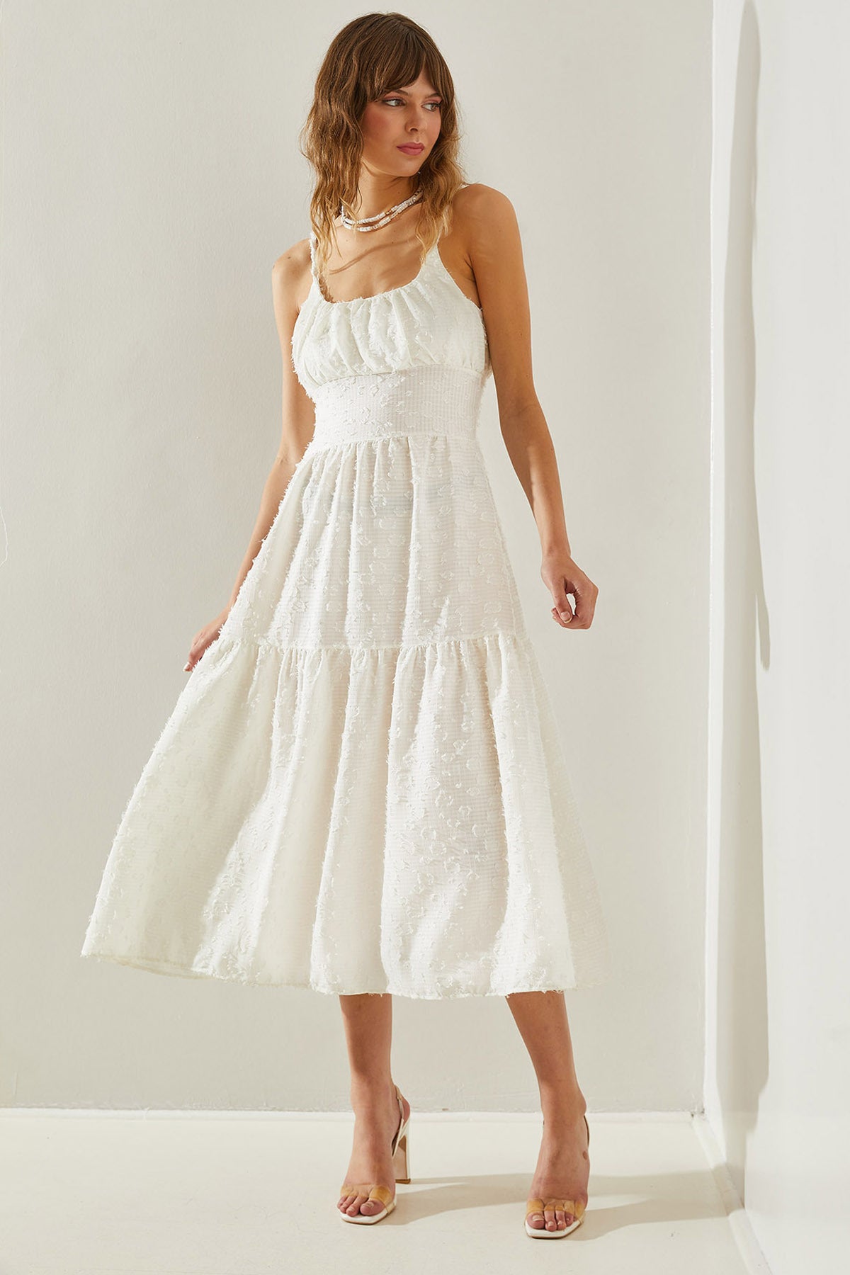 Women's Thin Printed Strap Layered Woven 5616 Dress 60251366