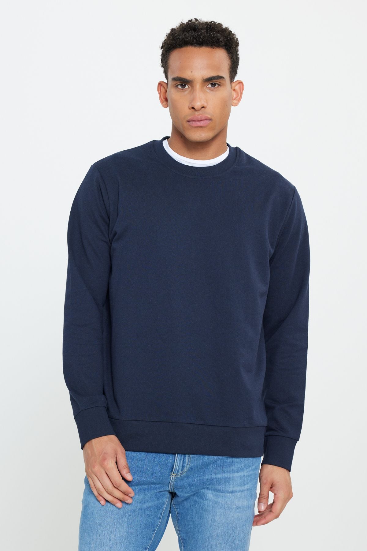Men's Navy Blue-Gri Melanj 2 Pack Cotton Standard Fit Normal Normal Cut Bike Sweatshirt