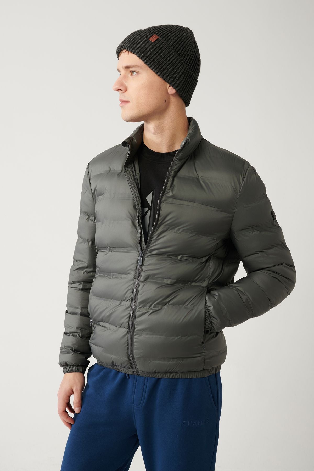 Men's anthracite upright collar water repulsive windproof light swelling coat E006019