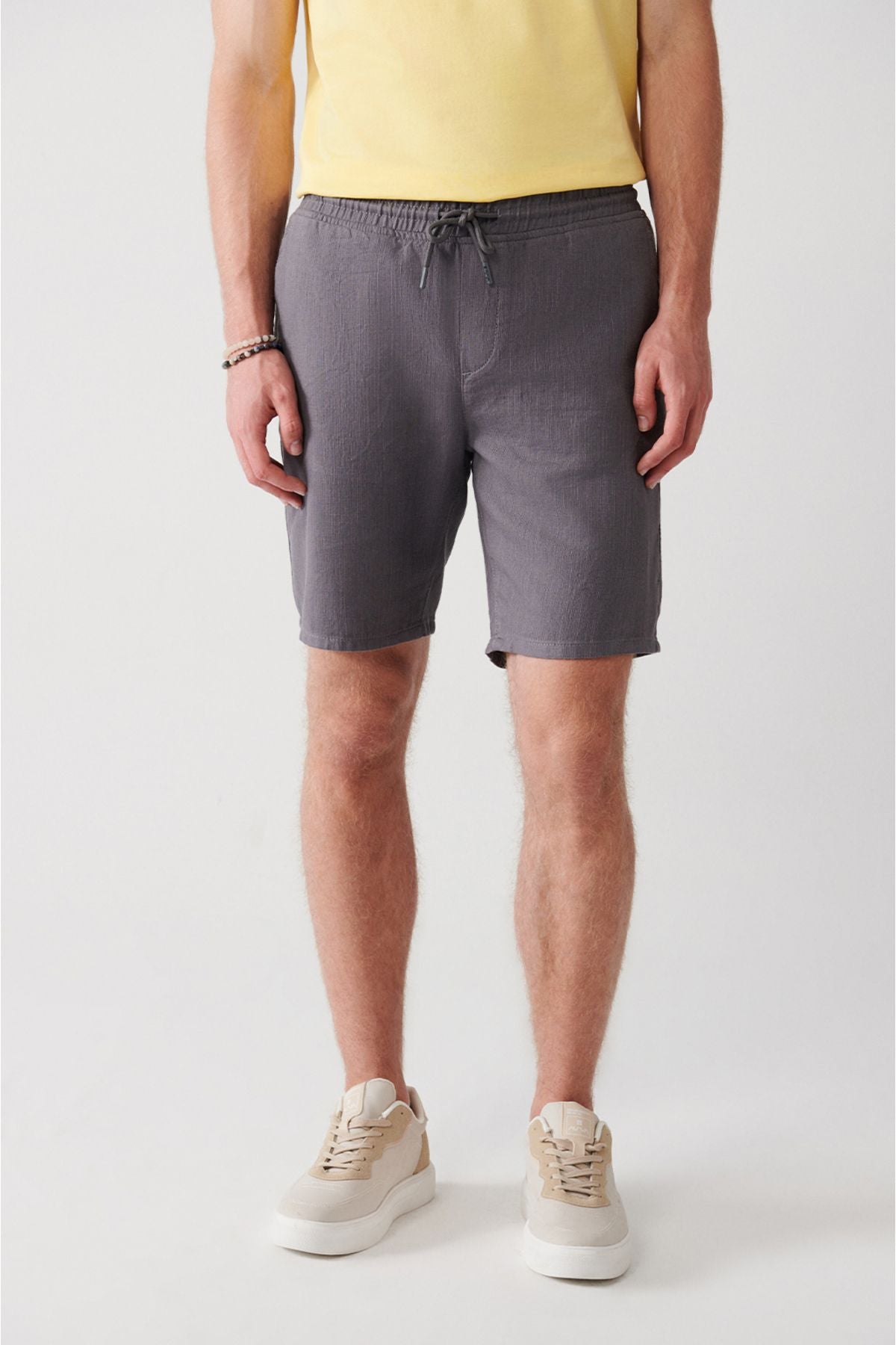 Men's anthracite 100 %cotton side pocket with waist tire -linen texture E003603