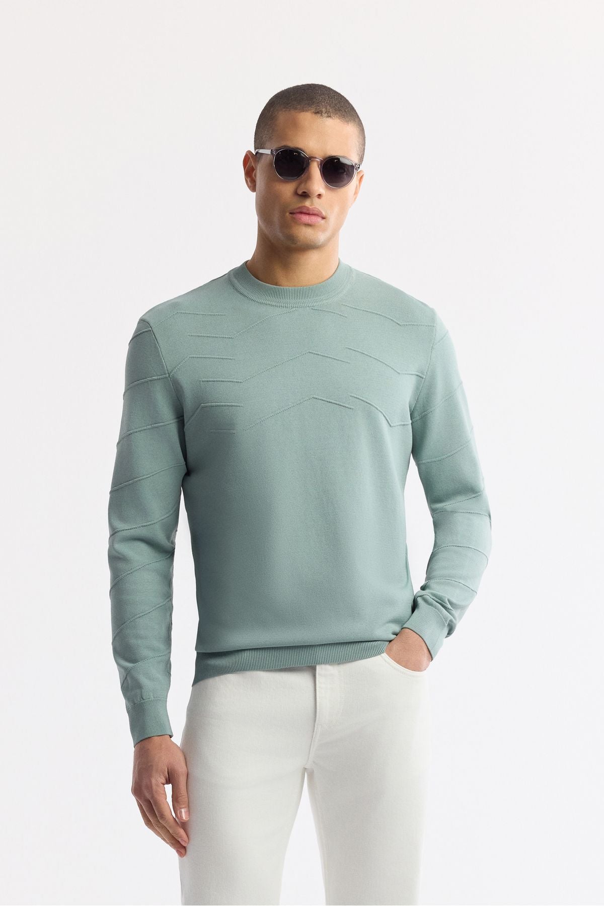 Men's Nile Green Cycling Cyprus Front Roba and Knitting Detailed Rayon Kazakh A51Y5022