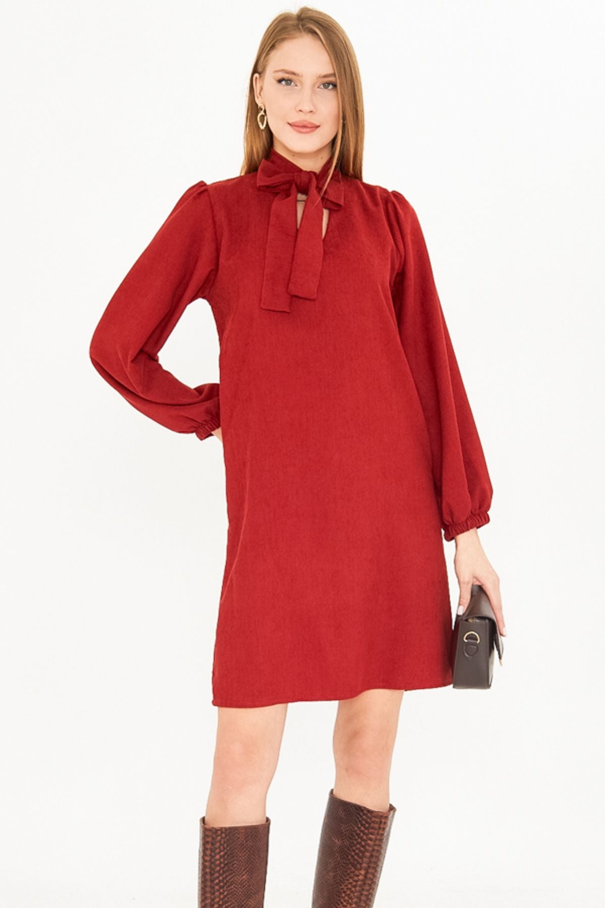 Female Tile collar connecting arms with rubber velvet dress ARM-25K001087