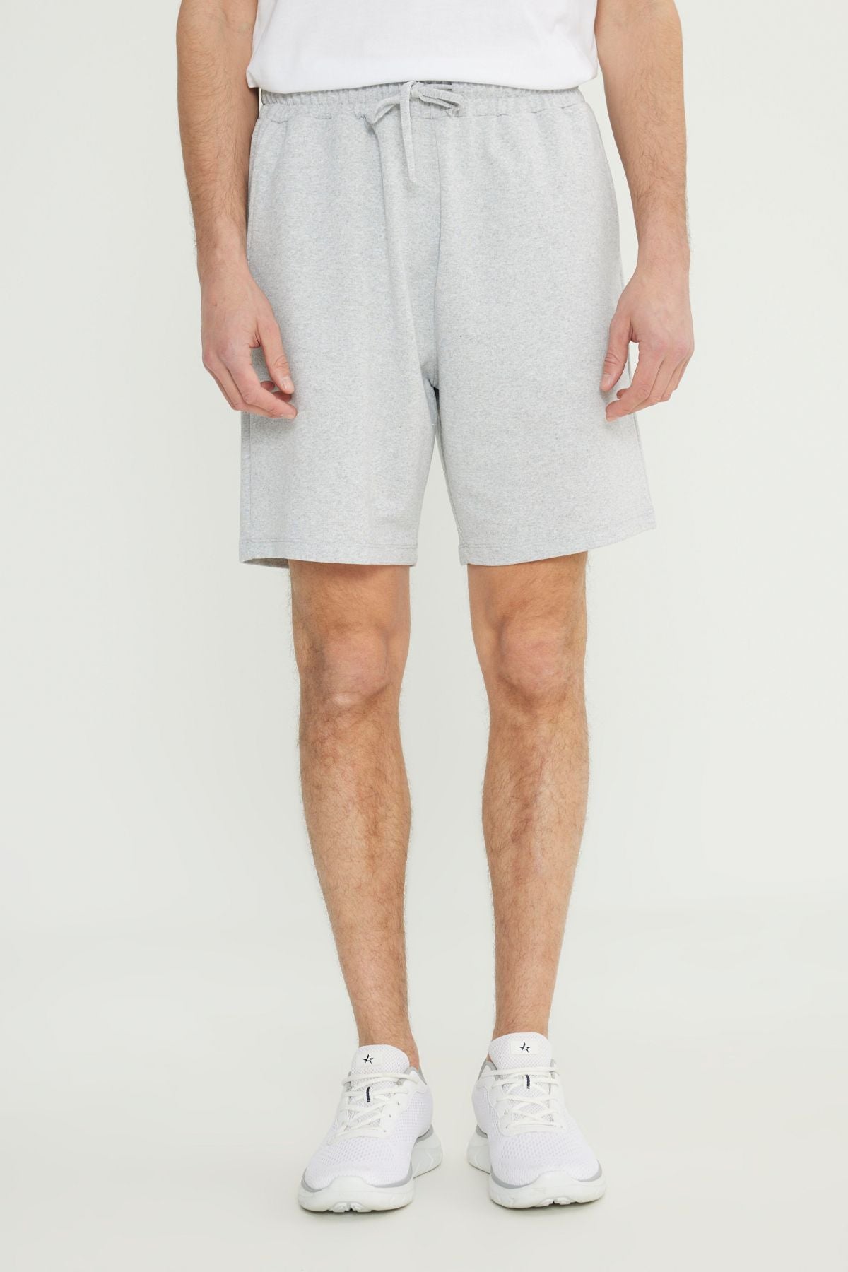 Men's Gray Melanj Standard Fit Normal Cutting 2 Yarn Pocket Recycle Cotton Knitting Shorts