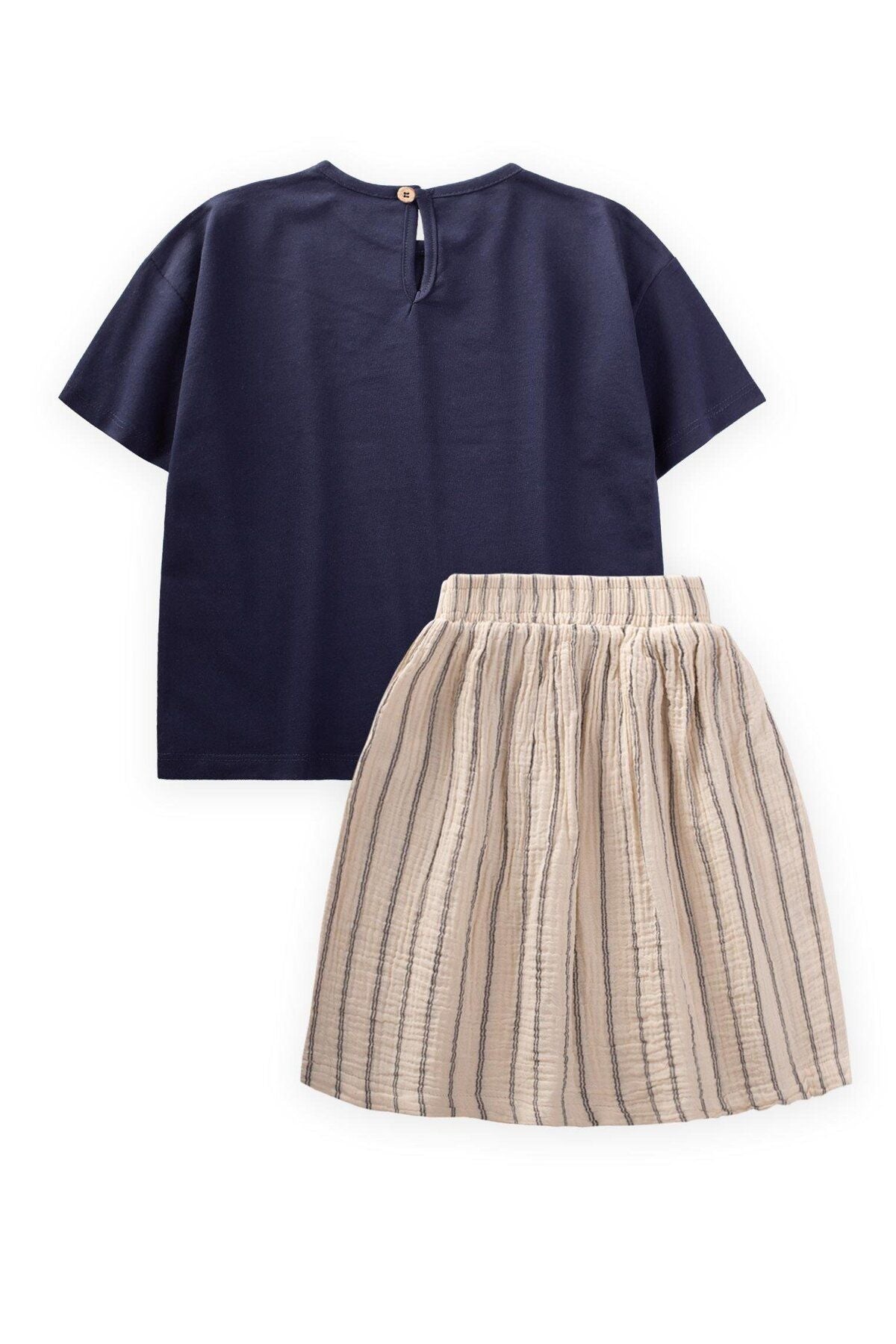 Bird Printed Stone Detailed Müslin Skirt Team 2-8 Years Navy blue