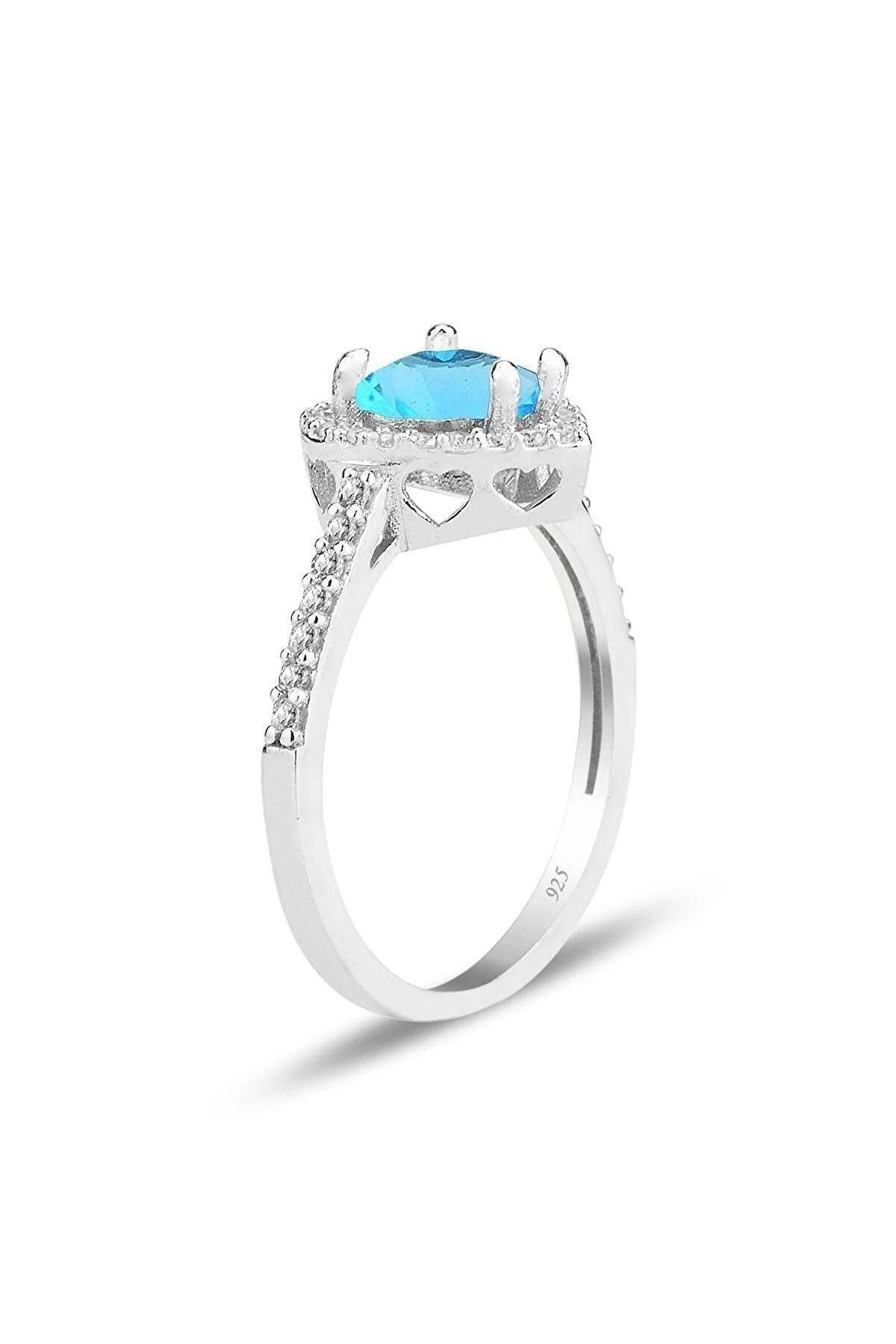Diamond Montur Aqua Stone Silver Plated Adjustable Women Ring