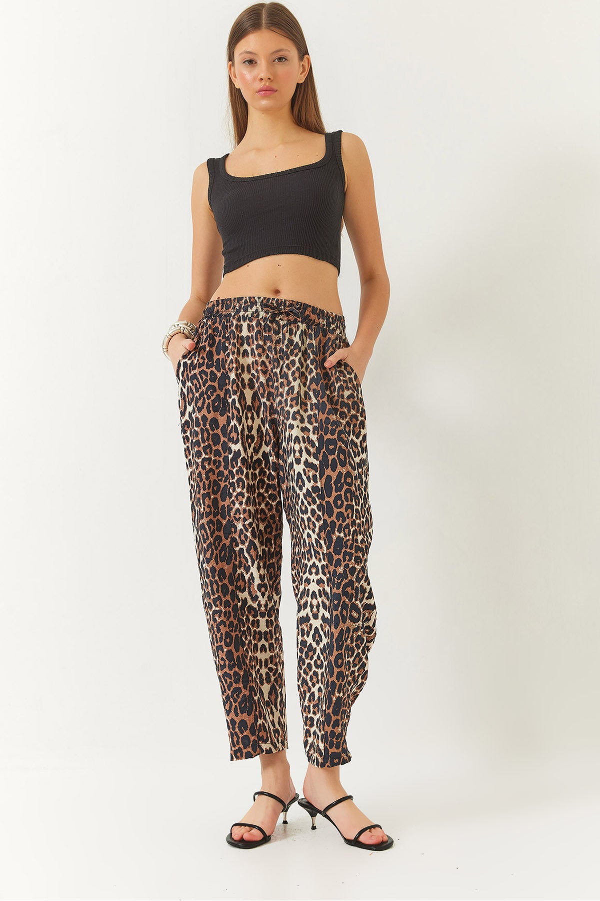 Women's Bias Laced Leopard Patterned Shalwar Trousers 3890 60261437