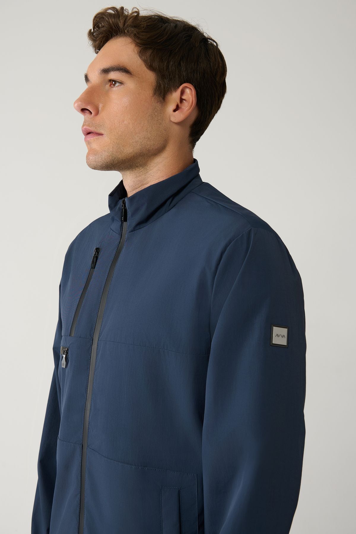 Men's navy blue upright collar fish lined zipper water editor Mont A41y6012