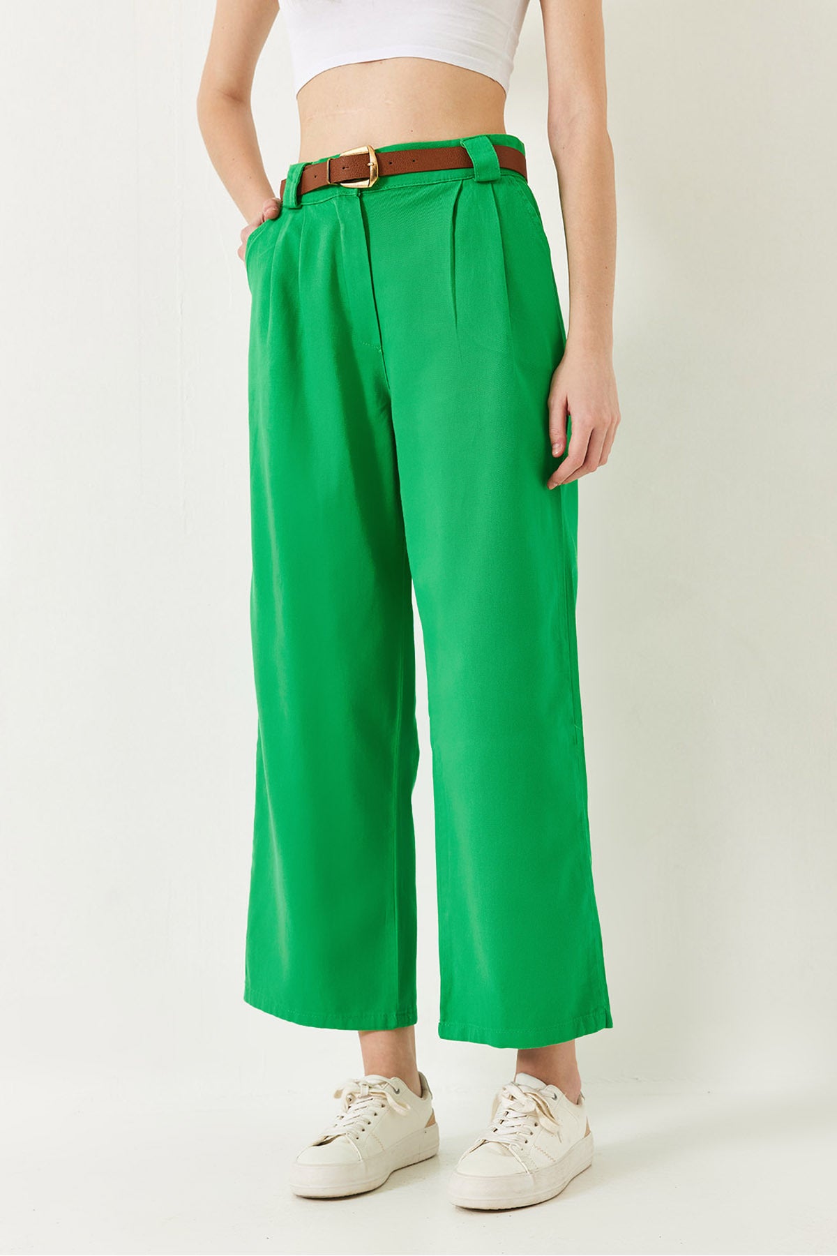 Women's Belted Thick Bridged Gabardine Trousers 3933 60251320