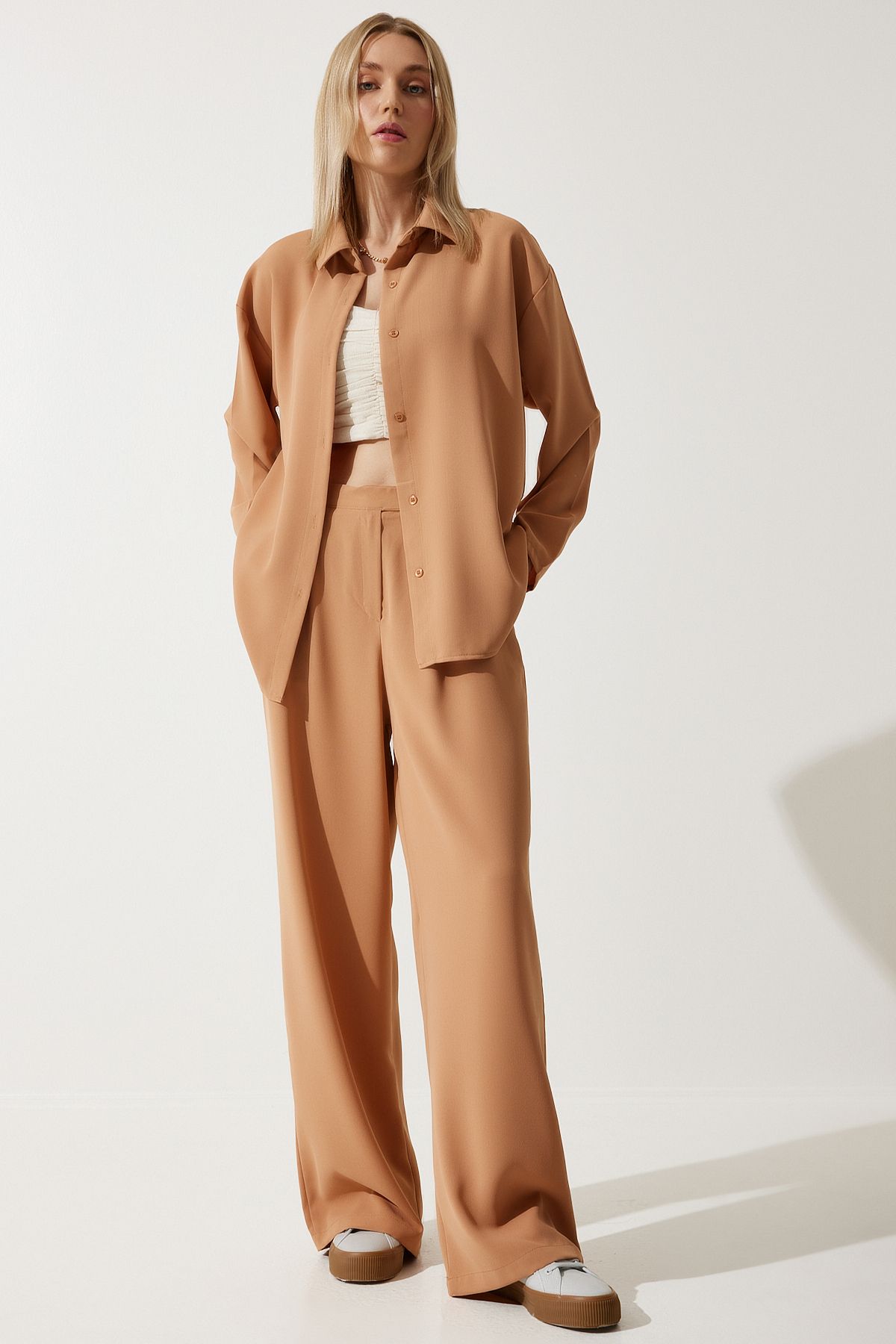 Female biscuit seasonal weaving shirt palazzo pants set RV00174