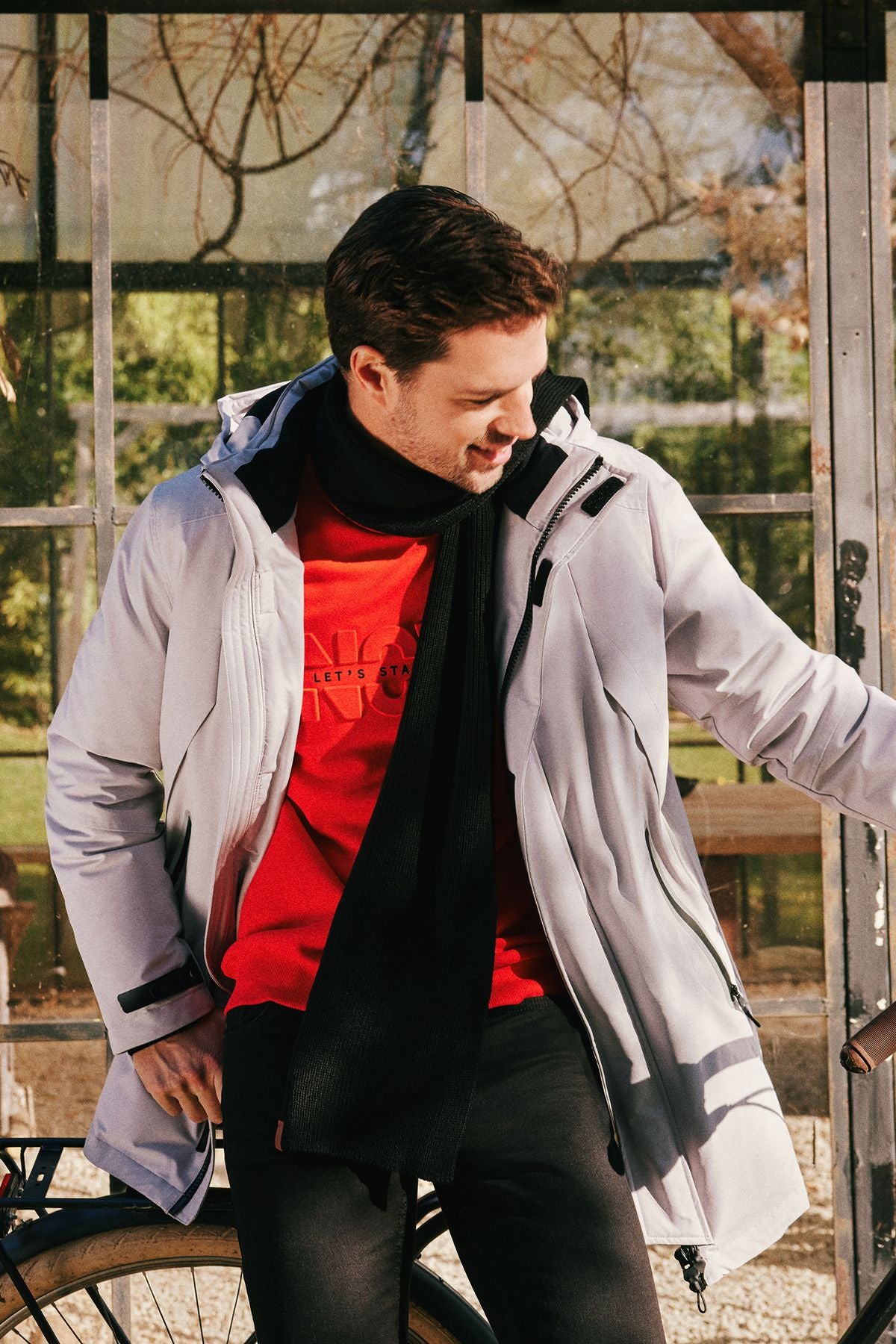 Men's light gray coat goose feather water repulsive windproof thermometer removable hooded comfort