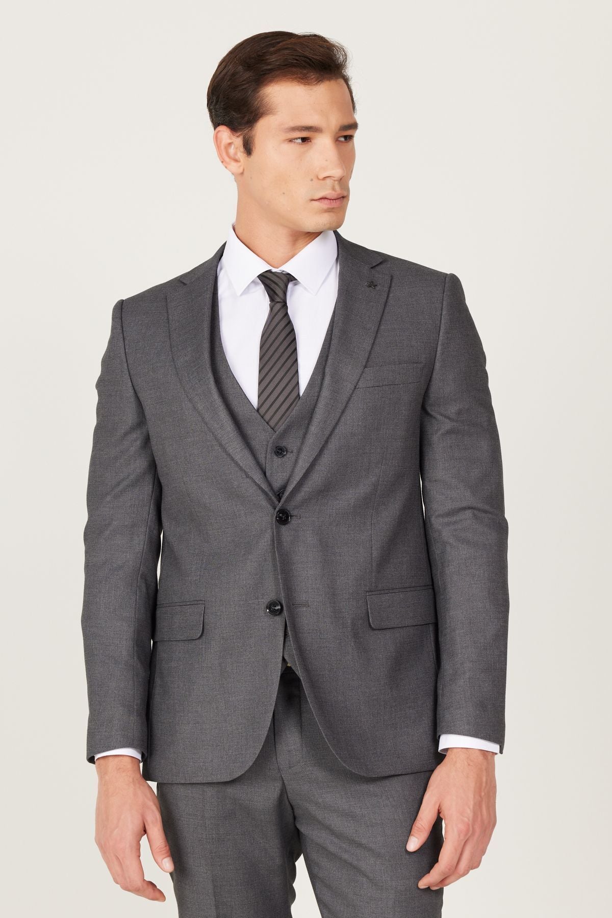 Men's anthracite slim fit narrow cut Mono collar Amesty Vest Suit Suit