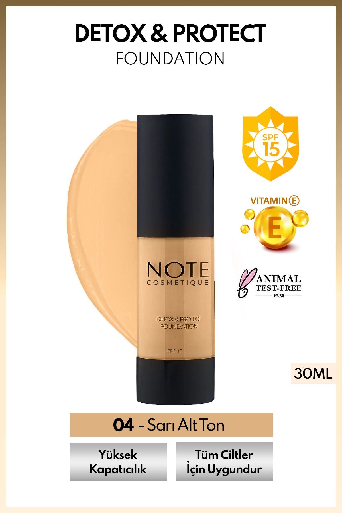 Detox & Protect Foundation Spf 15 Yoğun Kapatıcı Saten Bitişli Fondöten - 04 Sand
