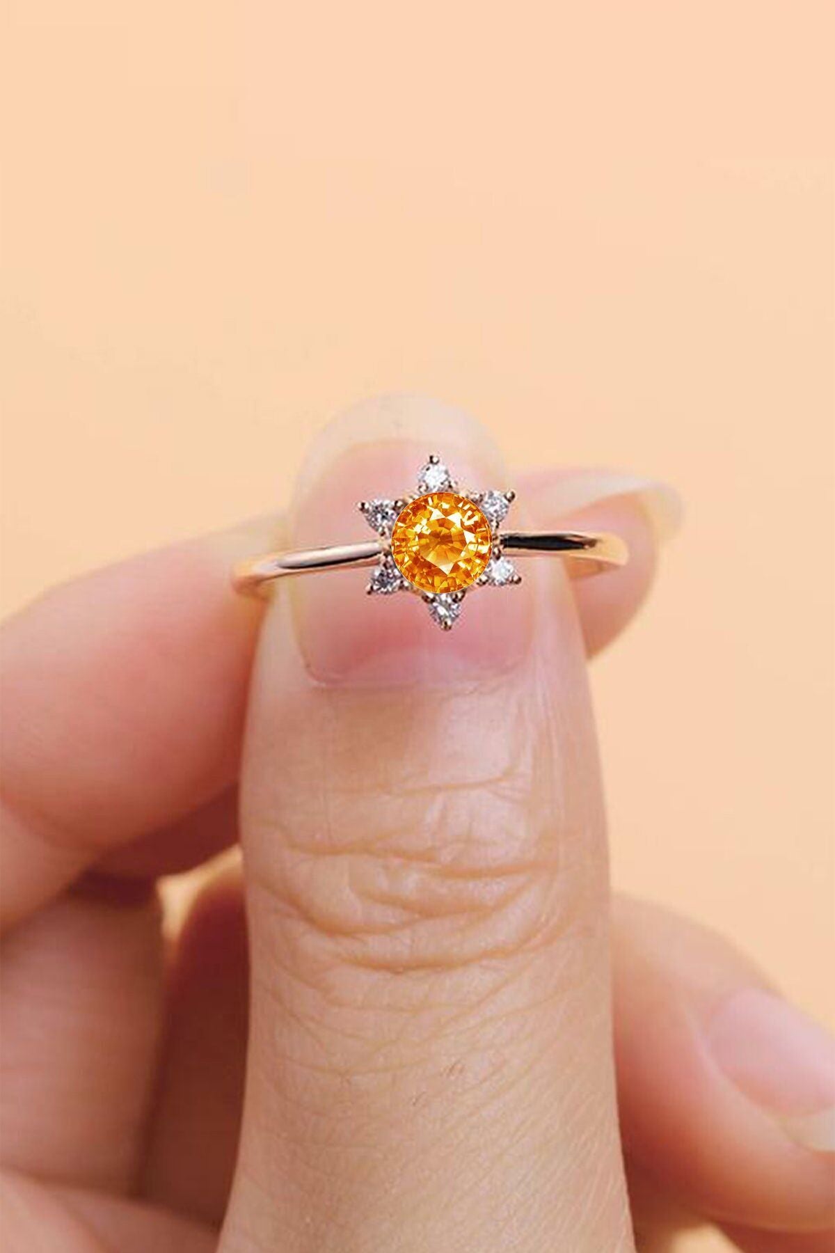 Single Stone with Flower Motif 14k Rose Gold Coating Adjustable Size Women Ring
