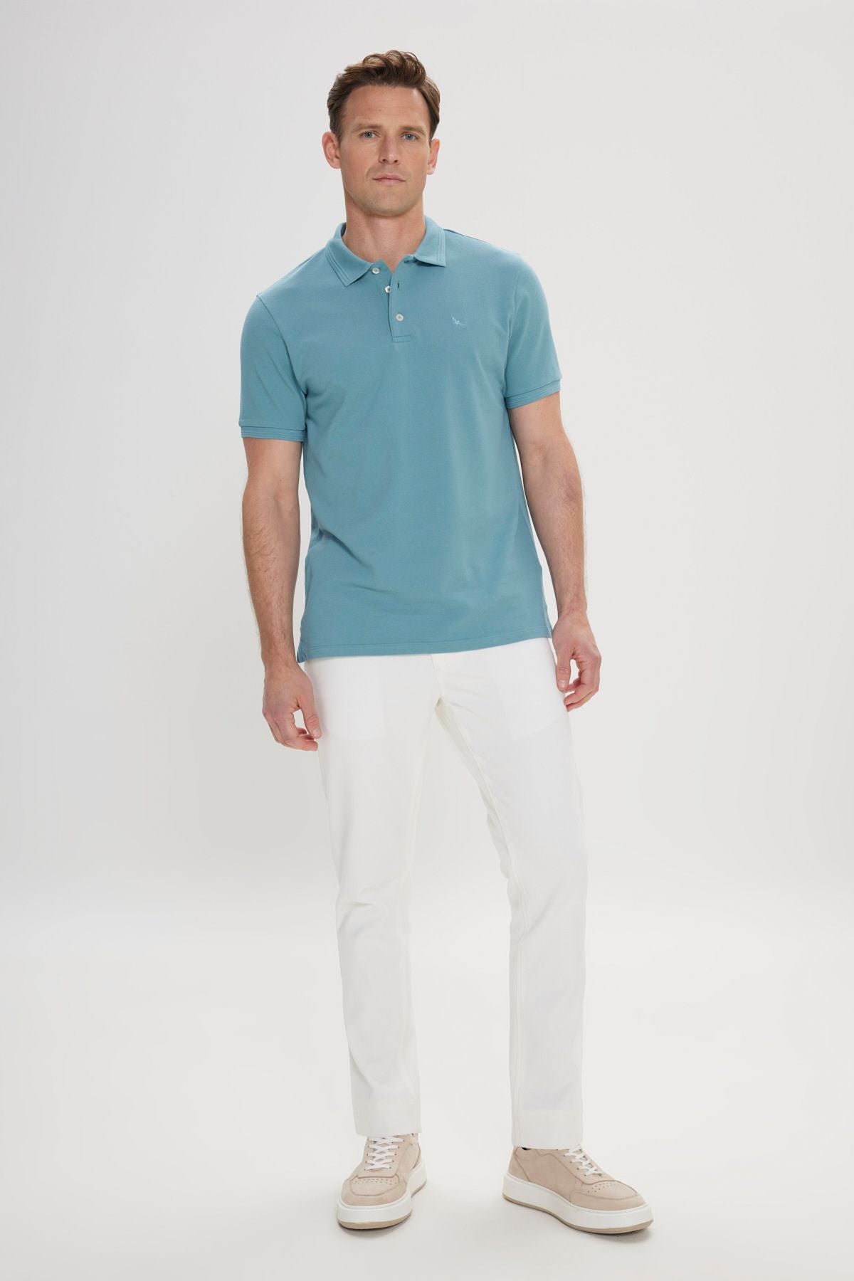 Men's oil slim fit narrow cut polo collar 100 %cotton short sleeve t -shirt