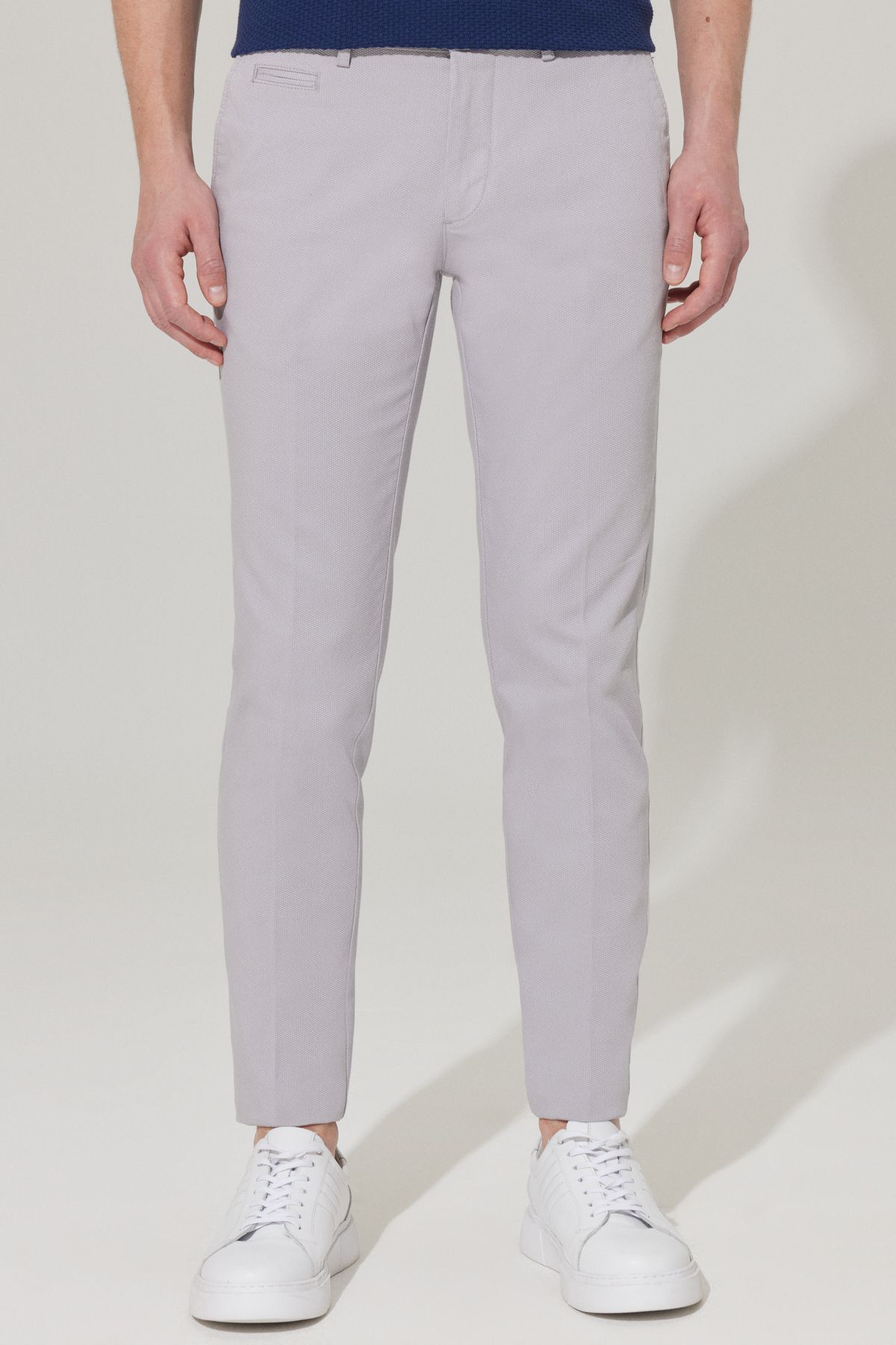 Men's gray slim fit narrow cutting side pocket cotton flexible Acharted Pants