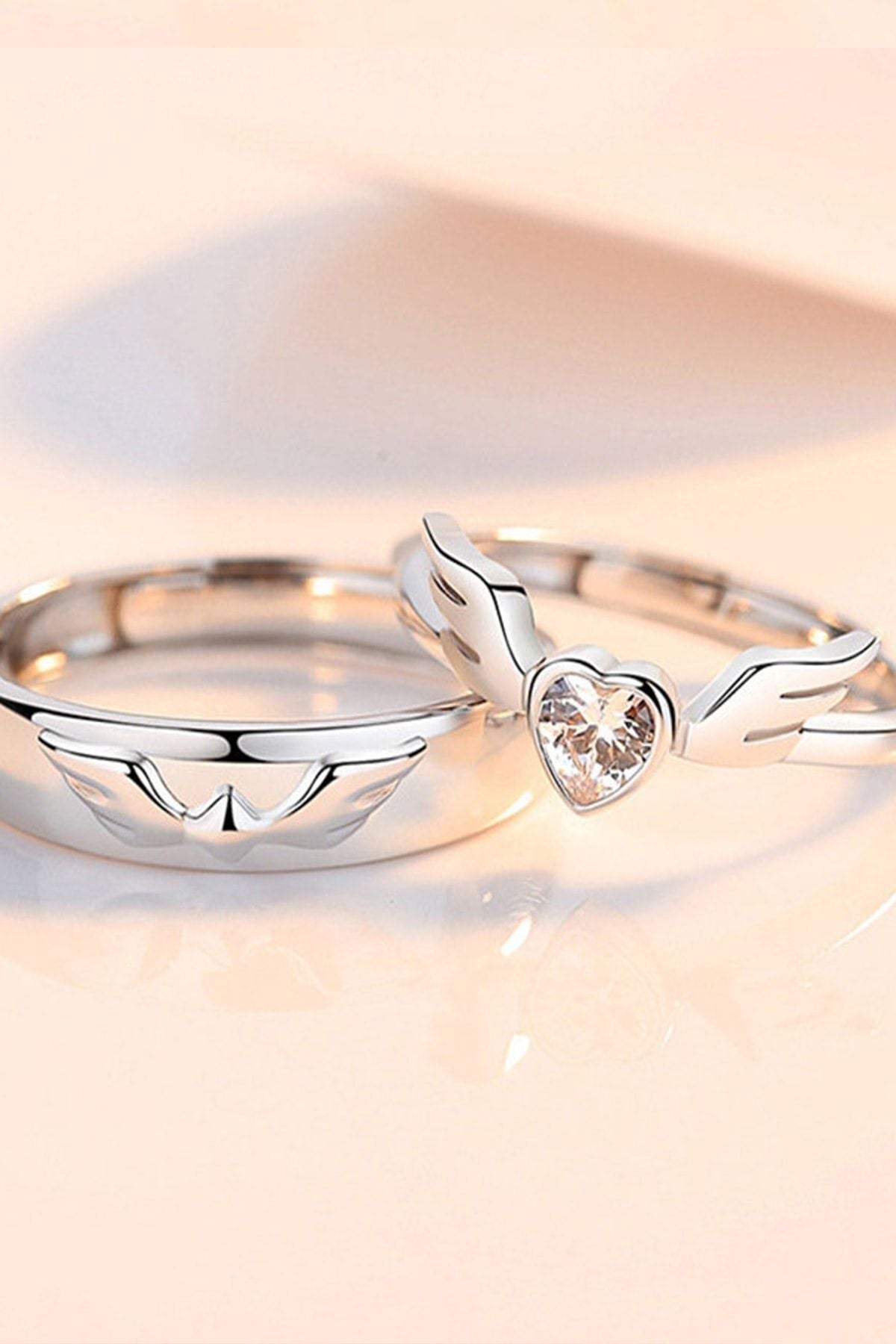 Silver Plated with Angel Motif Double wedding rings ring