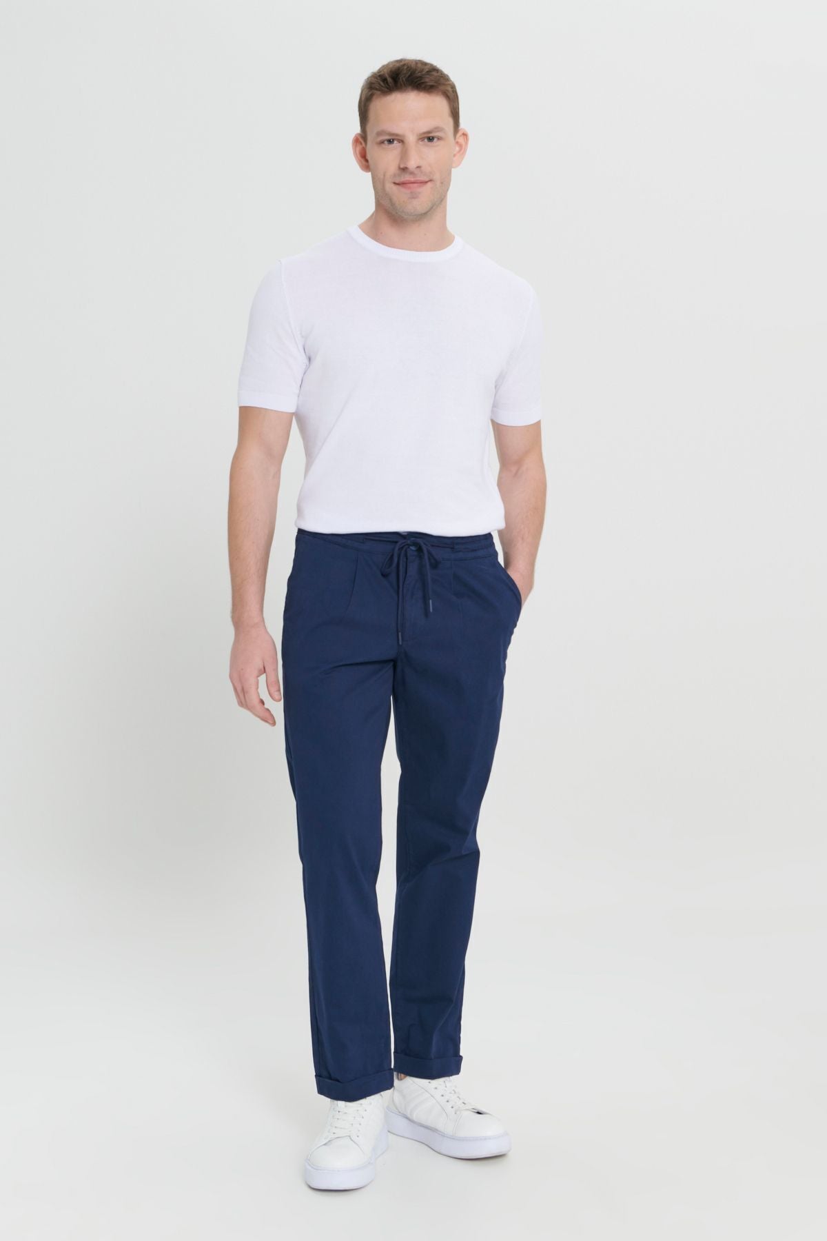 Men's navy blue cotton comfort fit comfortable cutting side pocket pants