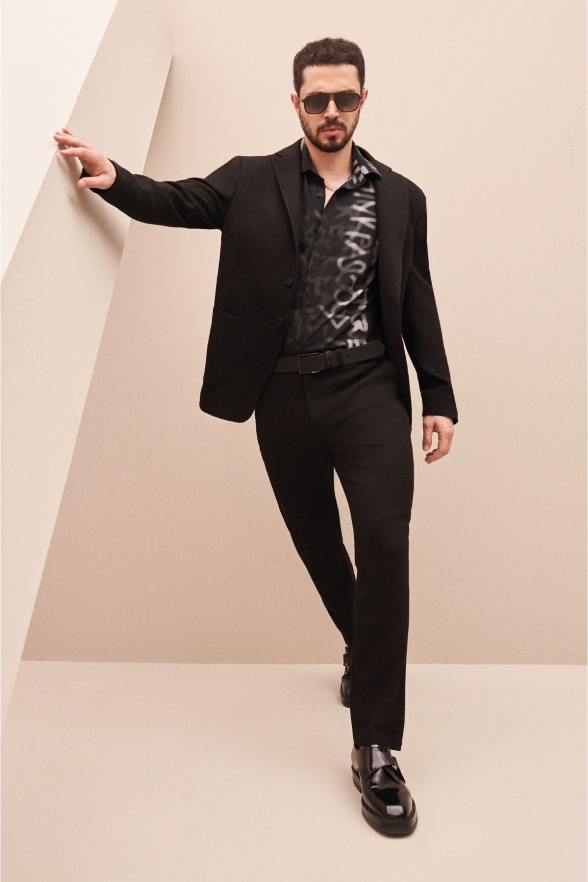 Men's black side pocket with waist tire woolen flexible suit pants a32y3201