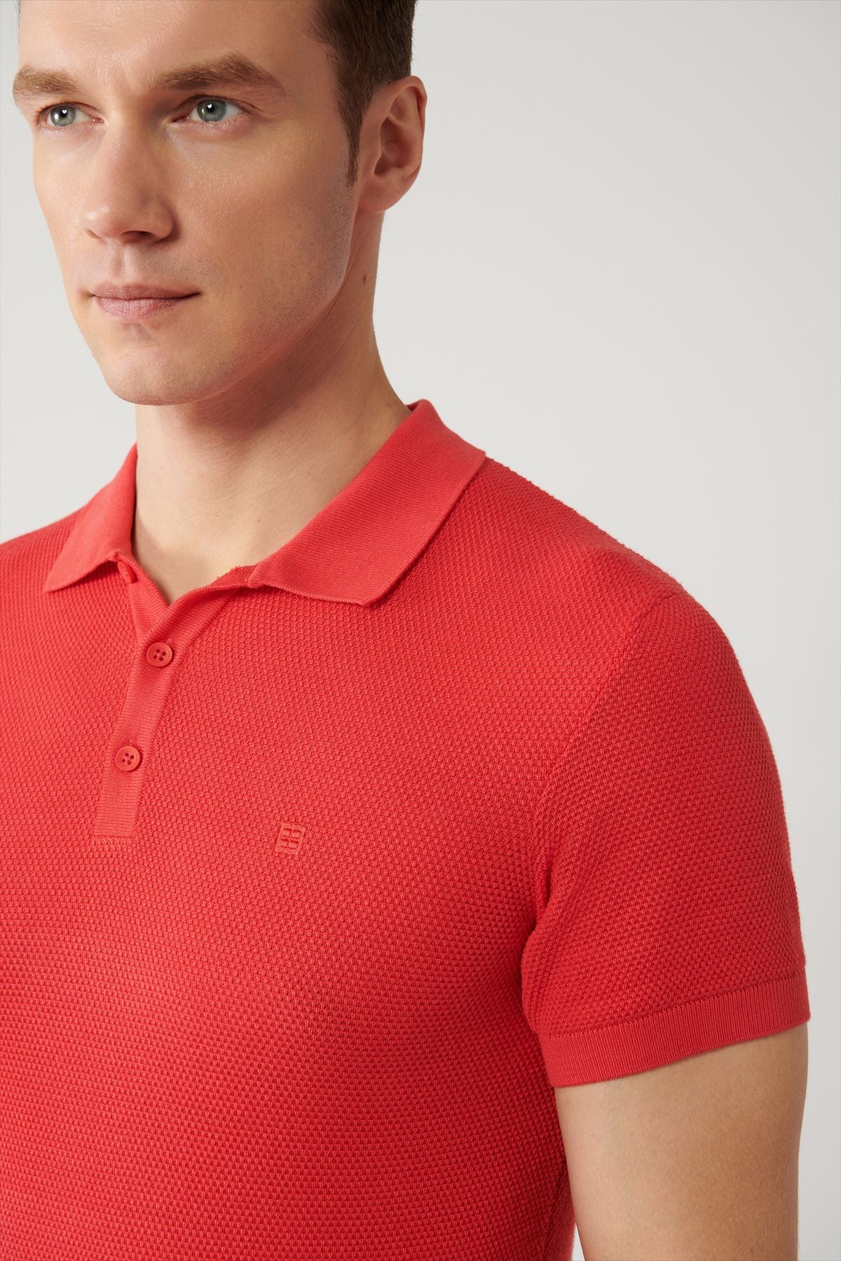 Male Coral 3 Button Tissue Ribanian Polo Yaka Triko T-Shirt B005009