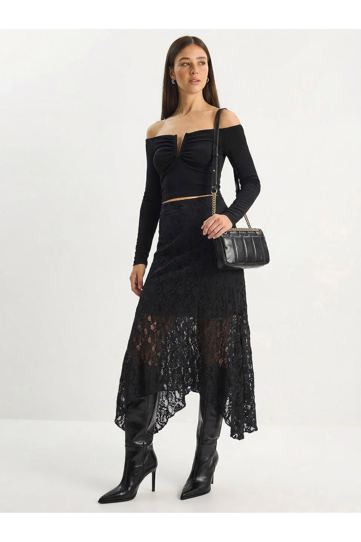 Women's Asymmetrical Cut Lined Lycra Lace Skirt 7200 60283931