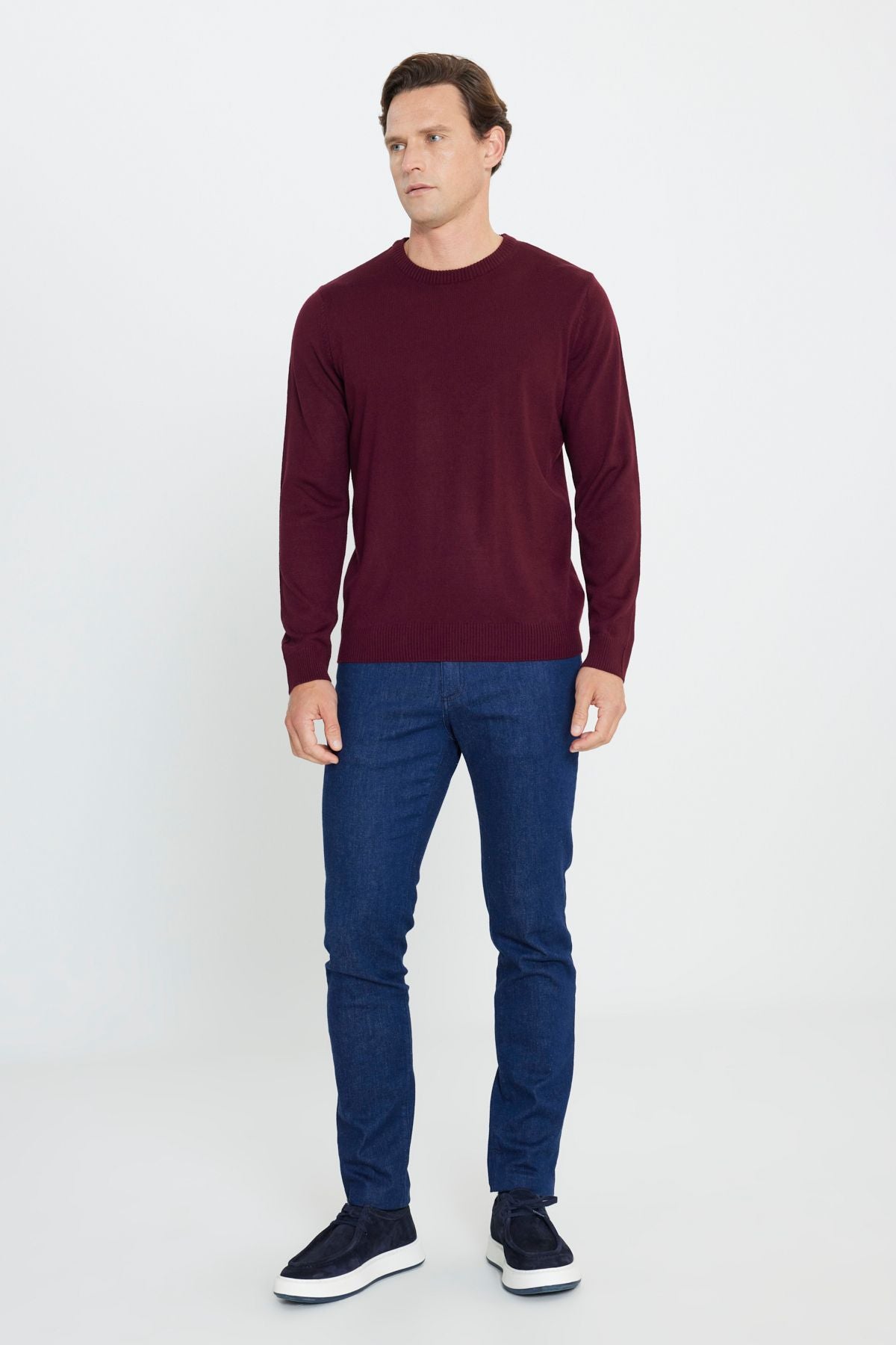 Men's Bordeaux Flashing Anti-Pilling Standard Fit Normal Cut Bike Bike Knitwear Kazakh