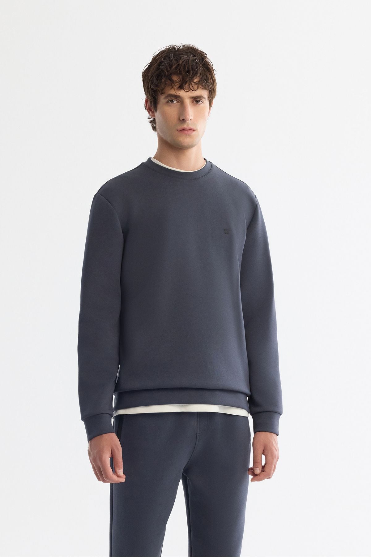 Men's anthracite bike collar flexible soft texture Interlok fabric Sweatshirt B001100