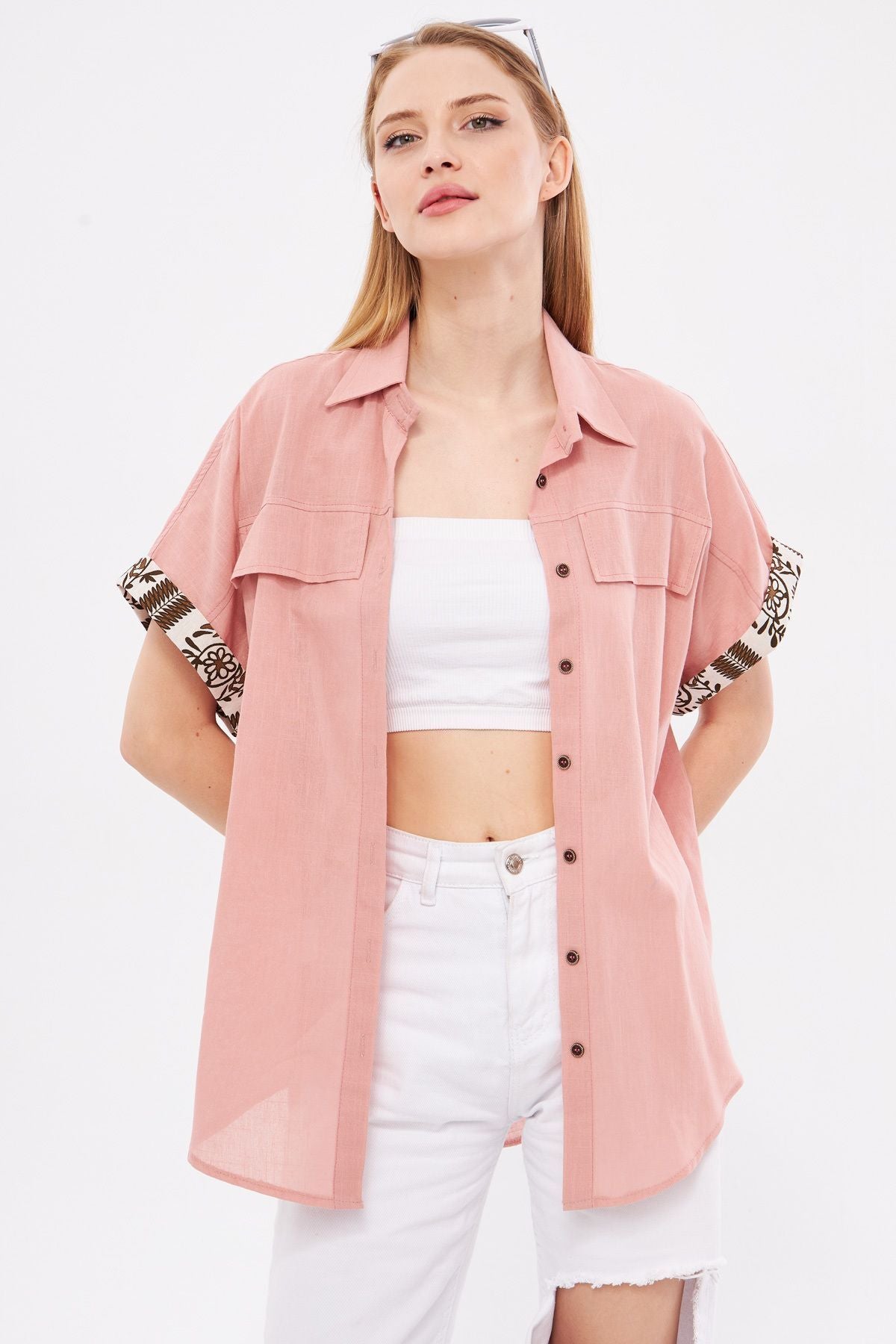 WOMEN'S ROSE DRIVER OVERSESSESE DUPLE ARM DETAILED SHIRT ARM-24Y001075
