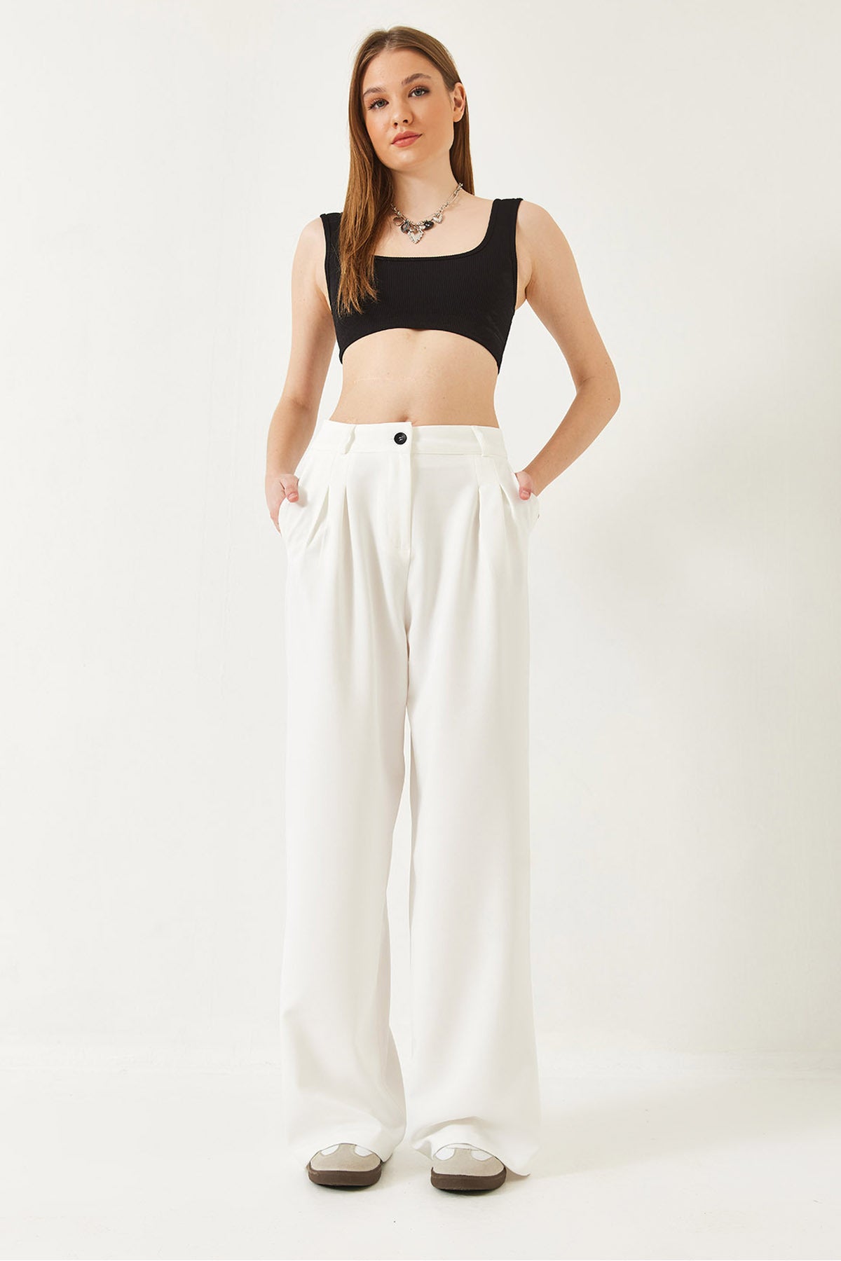 Women's Wide Leg Masculine Woven Trousers 60271019