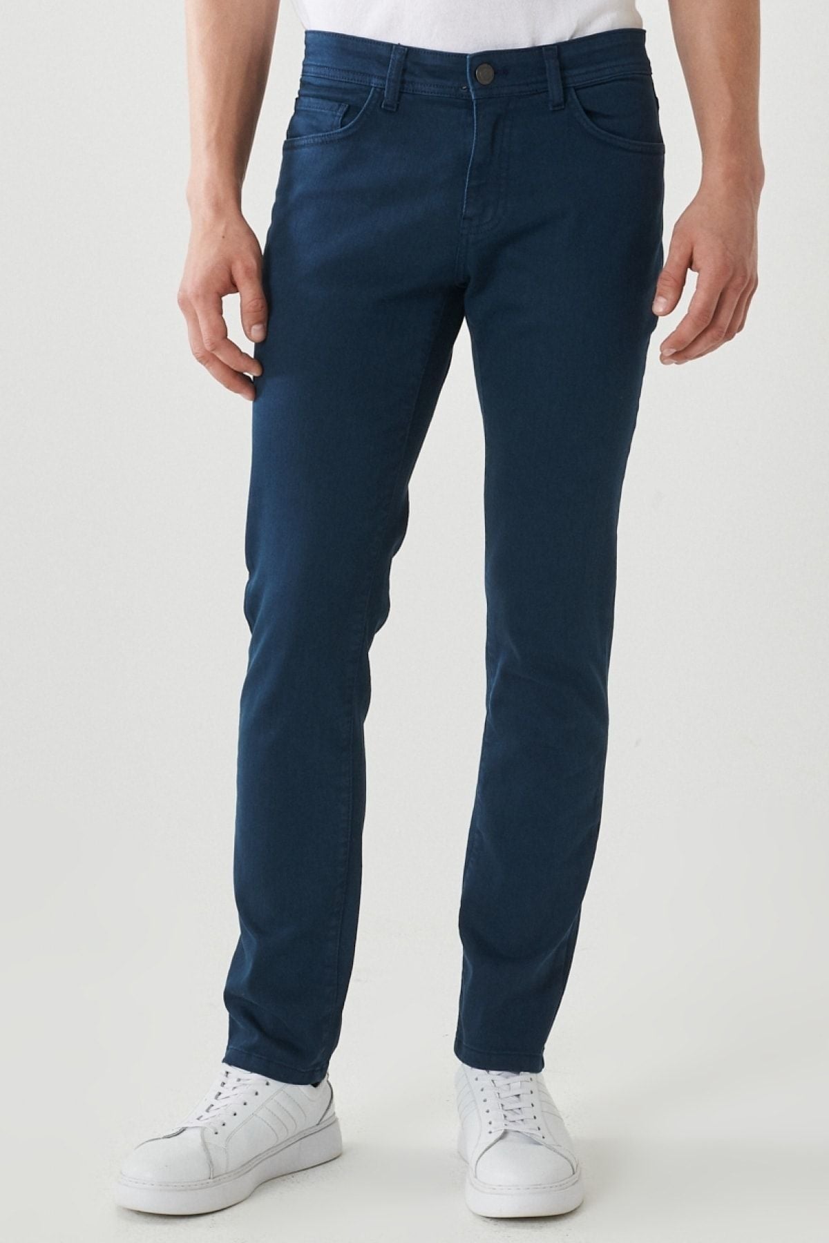 Men's navy blue 360 degrees stretching in all directions slim fit narrow cut cotton cotton pants