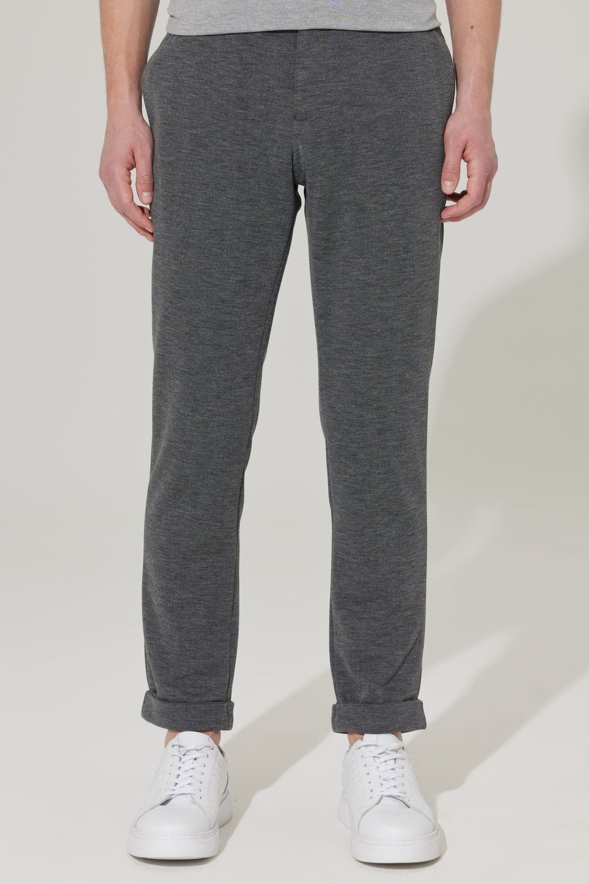 Men's anthracite slim fit narrow cut bird -eyed waist tied jogger pants