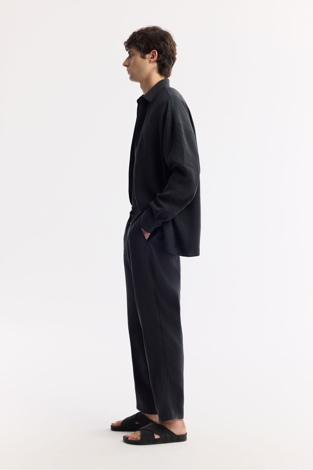 Men's Black Waist Modal Mixed Casual Cut Trojan Relaxed Fit Pants A51y3031