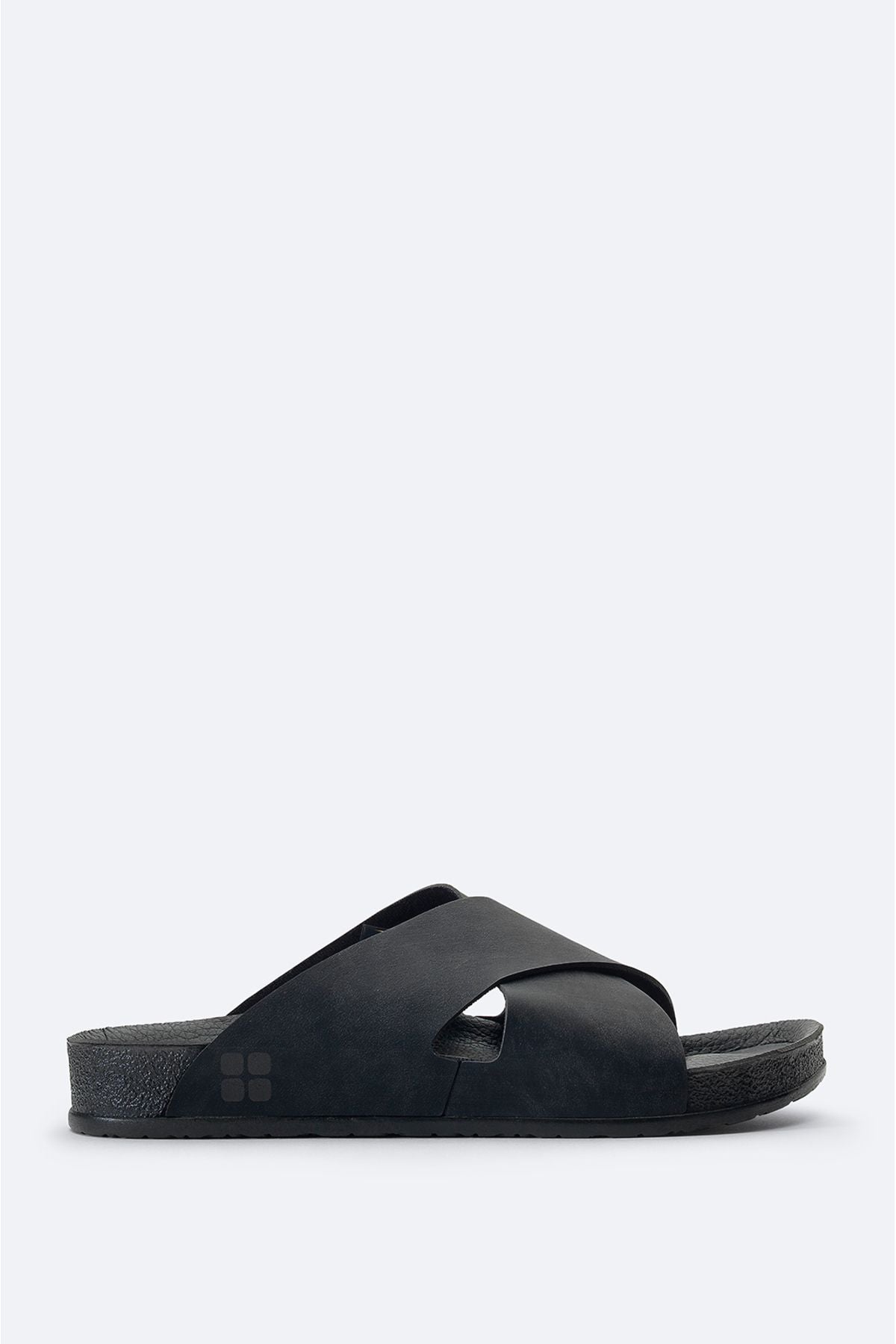 Men's black cross -band leather -looking flexible floor slippers A41y8300