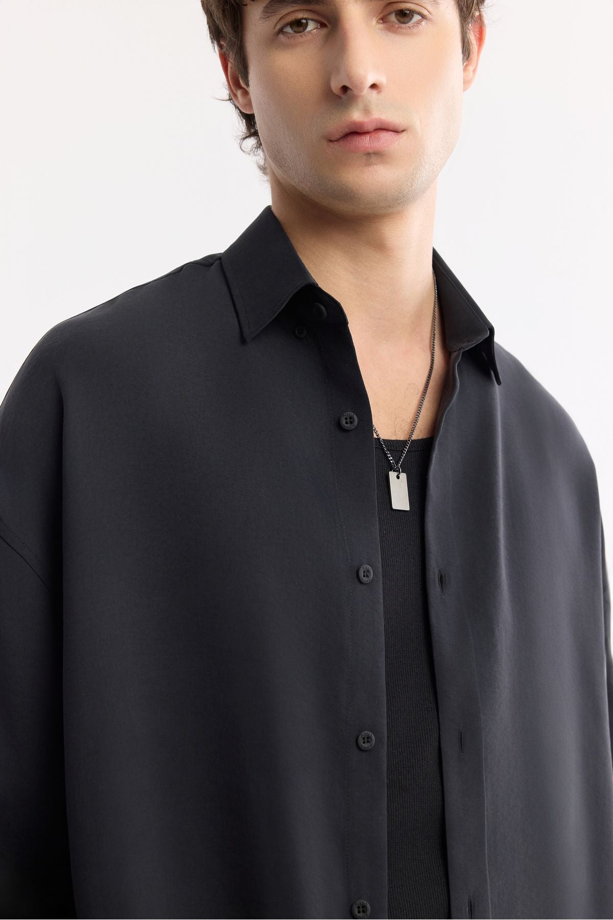 Men's black bottom Brit with Modal Mixed Casual Cutting Oversize Fit Shirt A51y2168