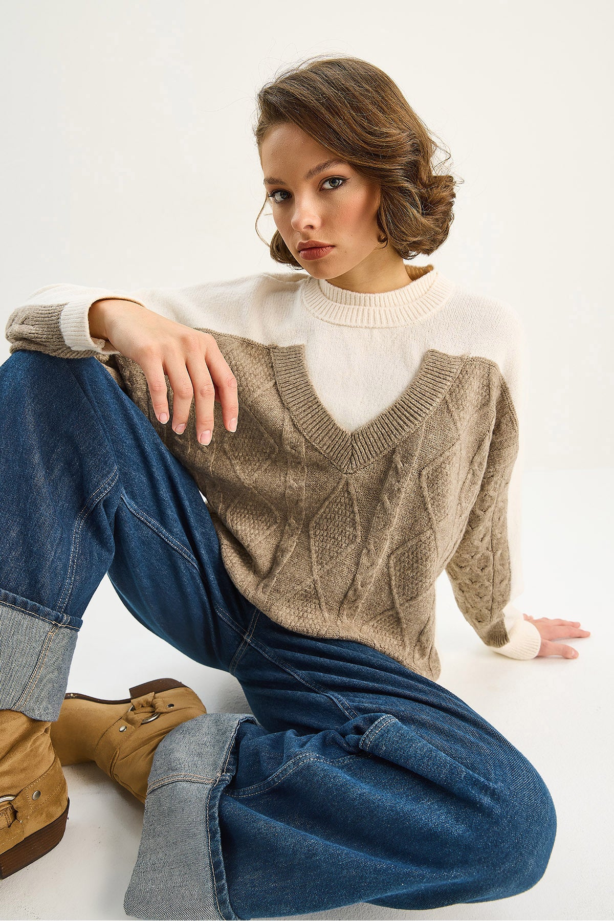 Women's Color Blocked Oversize Knitwear Sweater TK251078 60283721