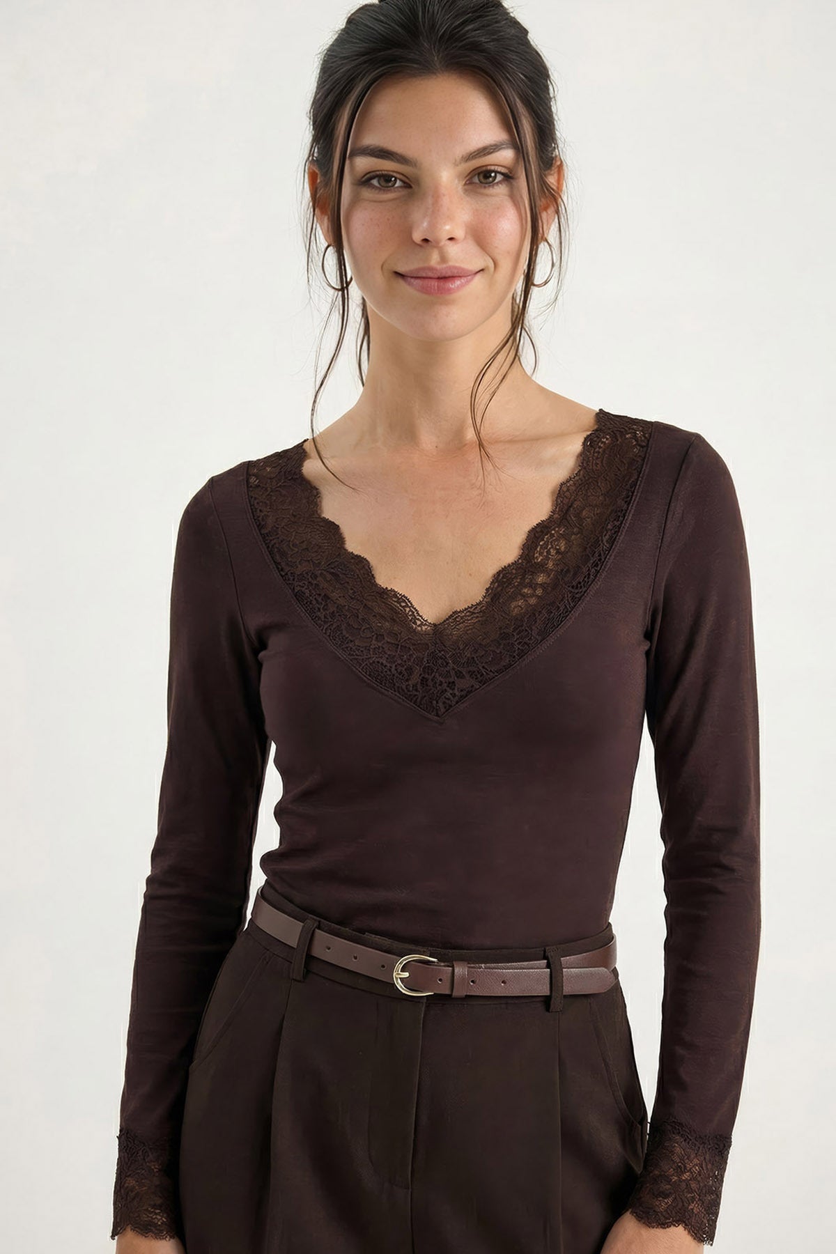 Women's V-Neck Lace Viscose Blouse 1041 60283944