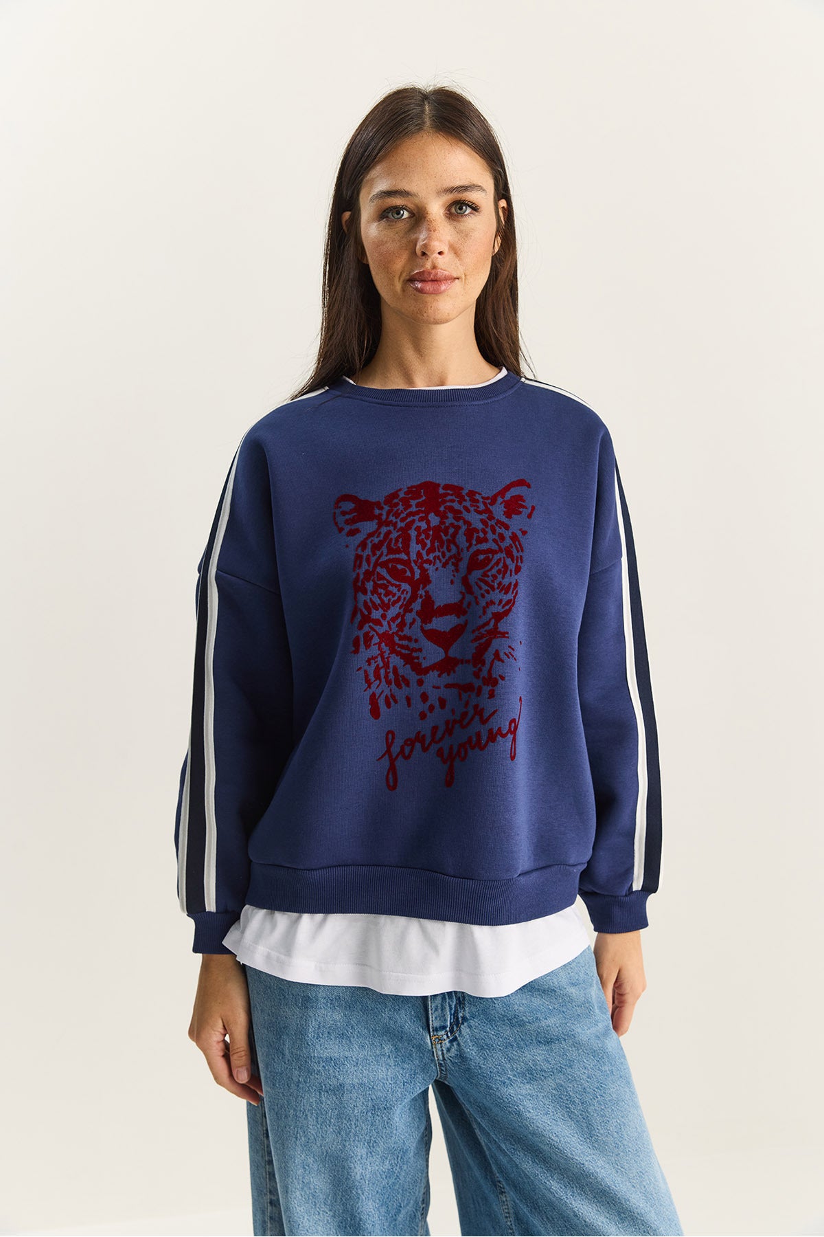 Women's Tiger Printed T-Shirt Detailed Raised Sweatshirt 6975 60283871