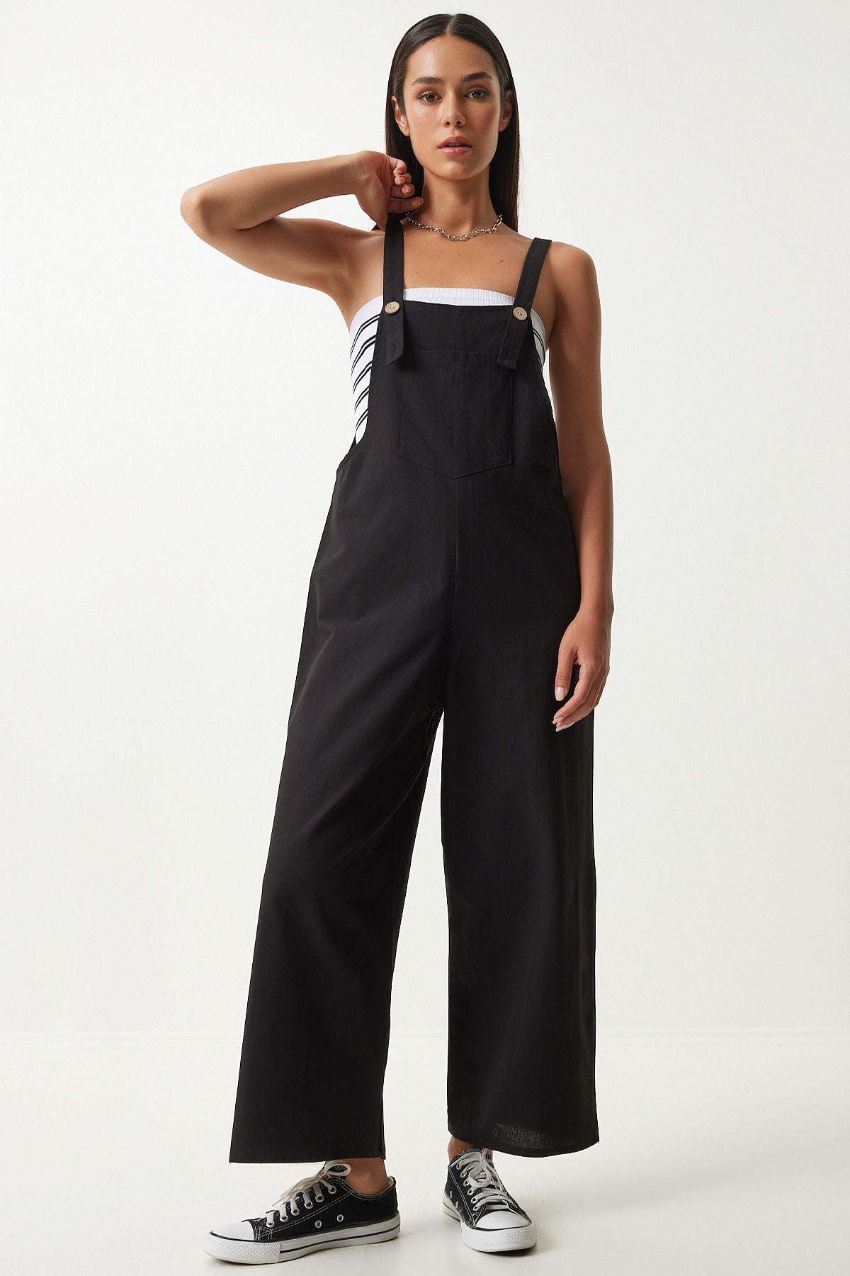 Female black strap thin gabardin summer gardener tulum ky00011