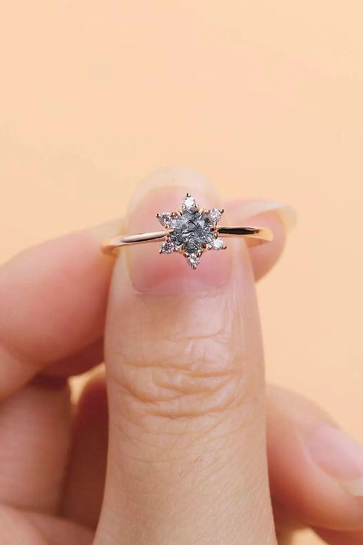 Flower Model Solitaus White Stone Adjustable 14 K Rose Gold Plated Woman Ring