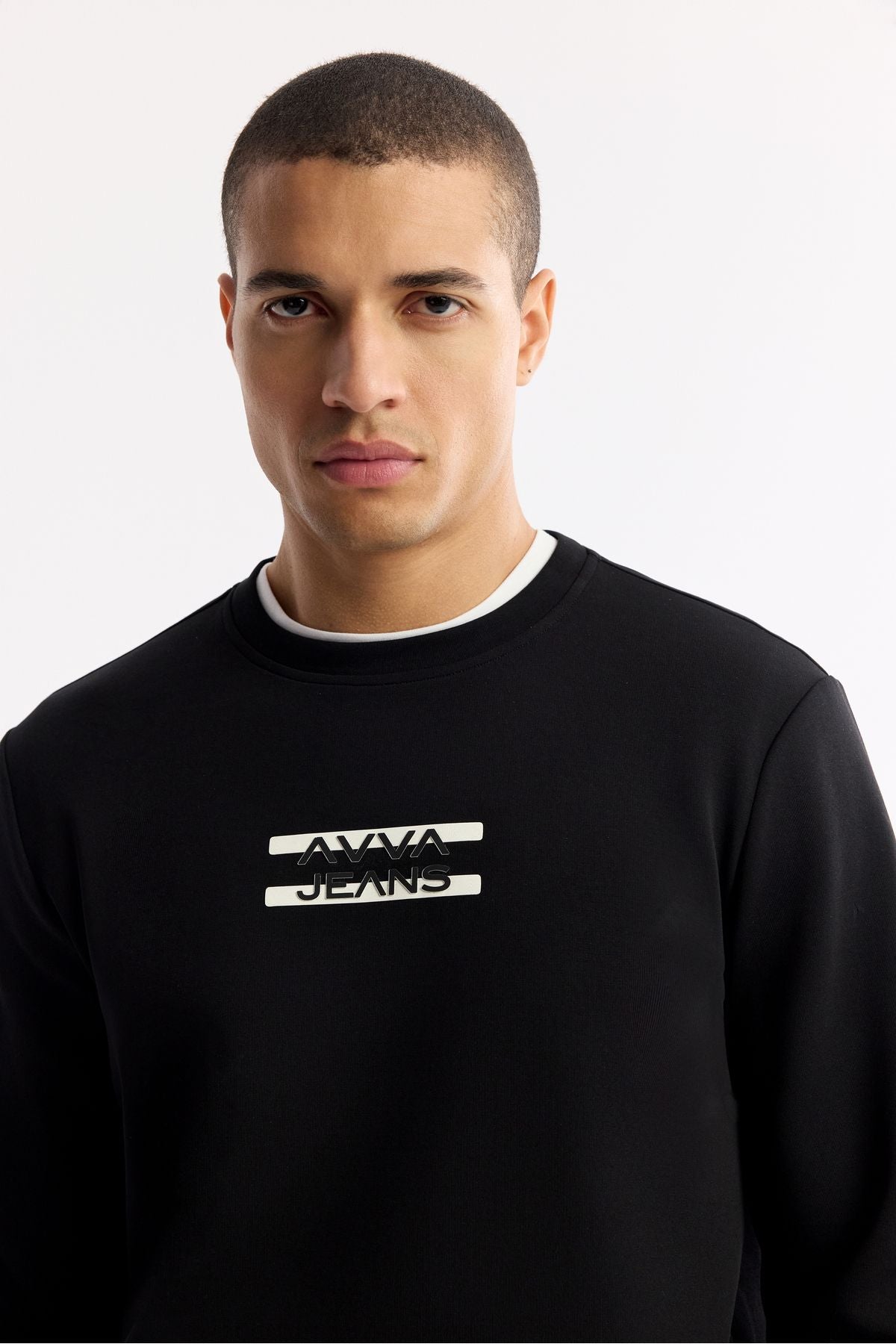 Men's Black Bicycle Collar Silicone Transfer Printed Interlok Sweatshirt A51y1204