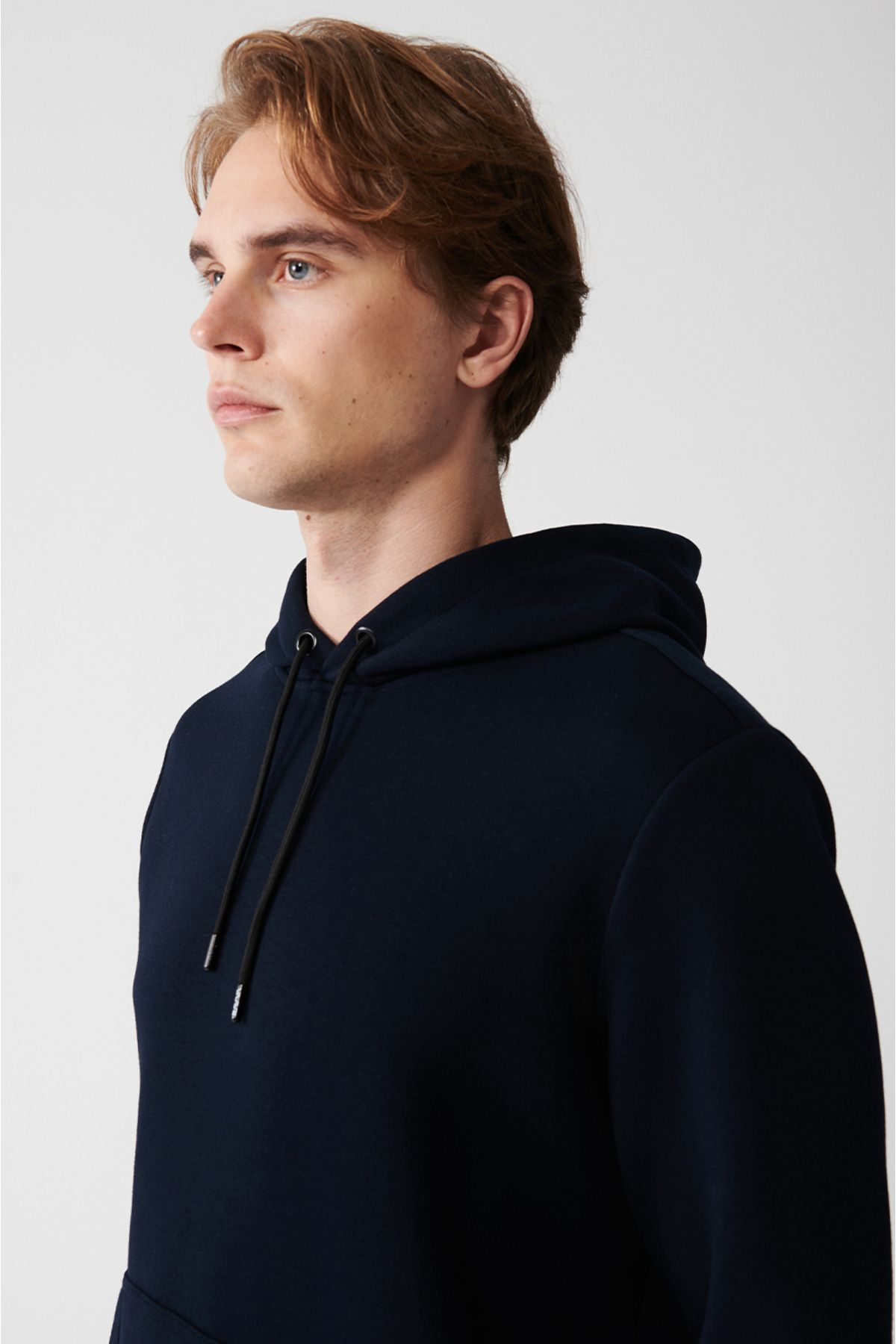 Erkek Lacivert Kapüşonlu 3 Iplik Şardonlu Pamuklu Sweatshirt E001018