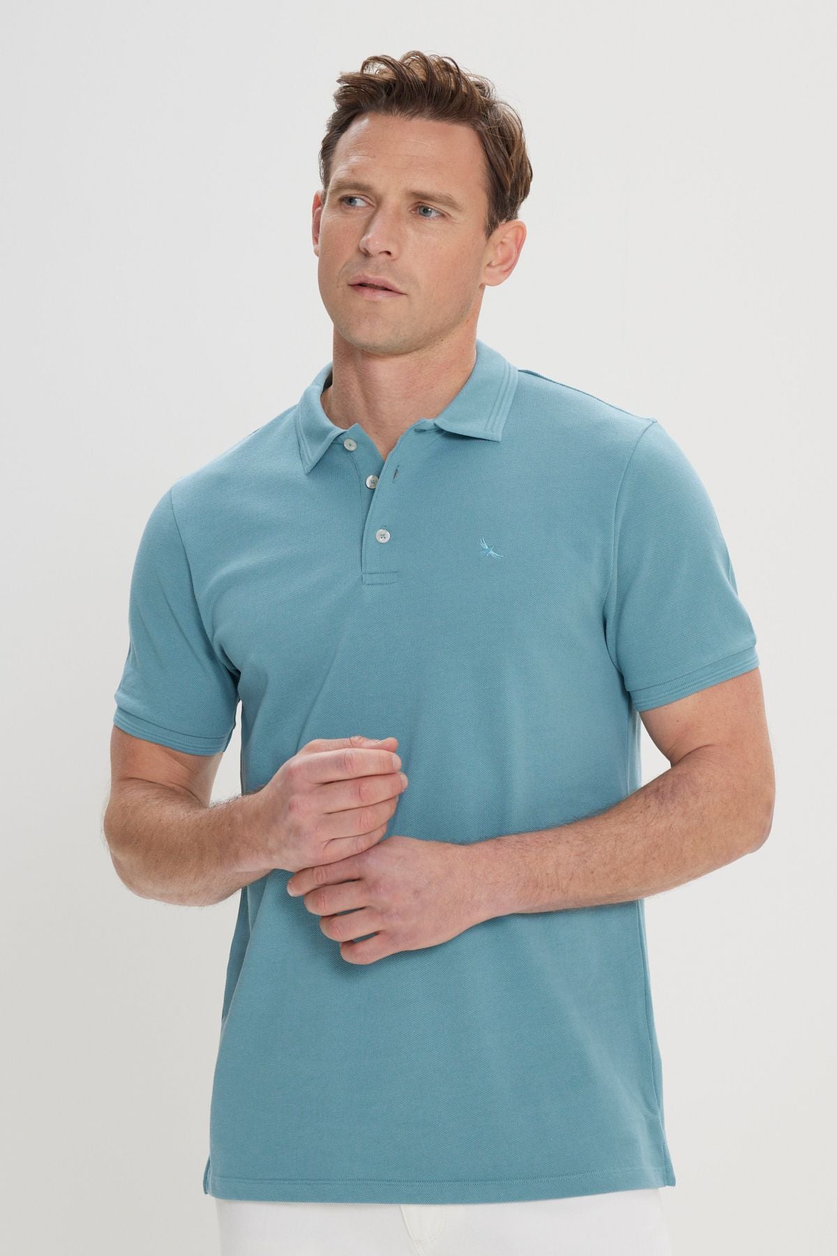 Men's oil slim fit narrow cut polo collar 100 %cotton short sleeve t -shirt