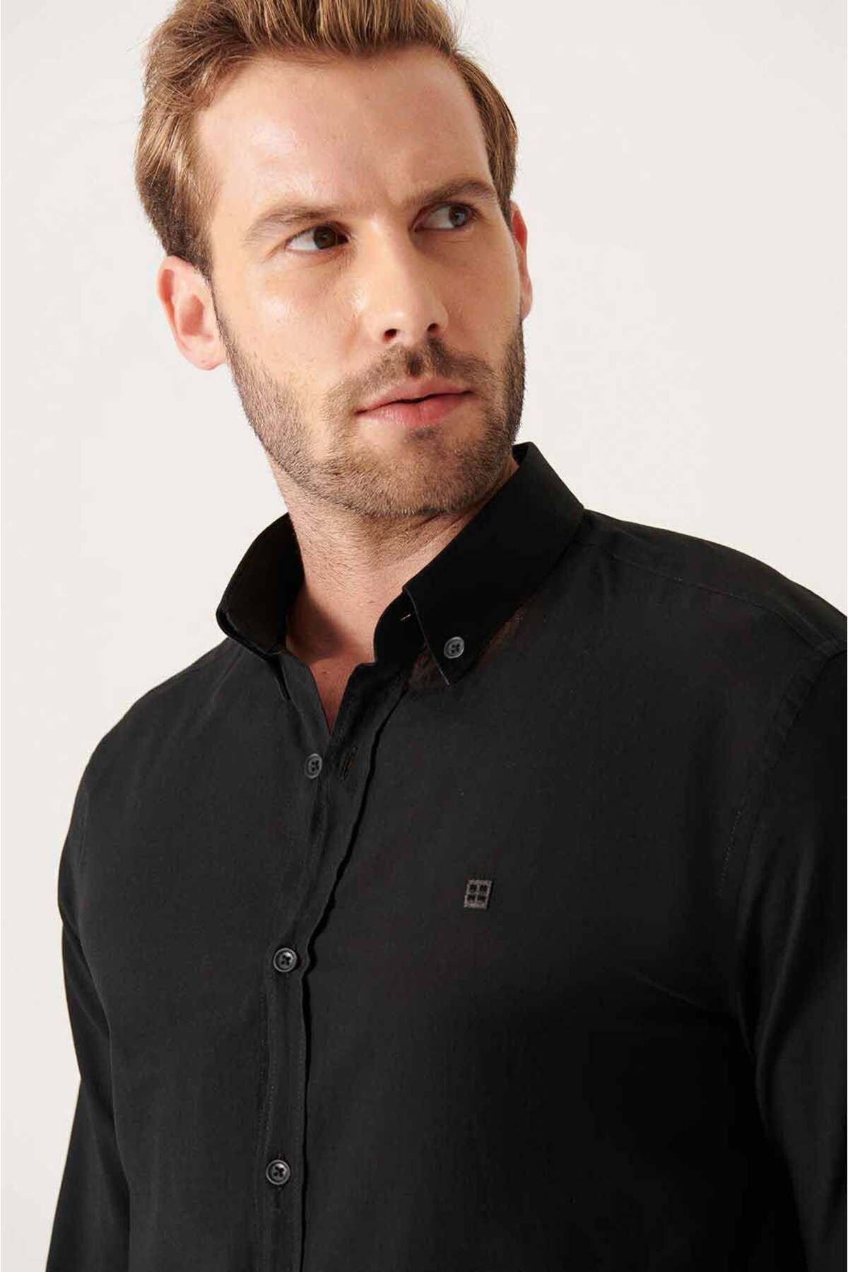 Men's Black 100 %Cotton Flinter Soft key buttoned collar shirt E002206