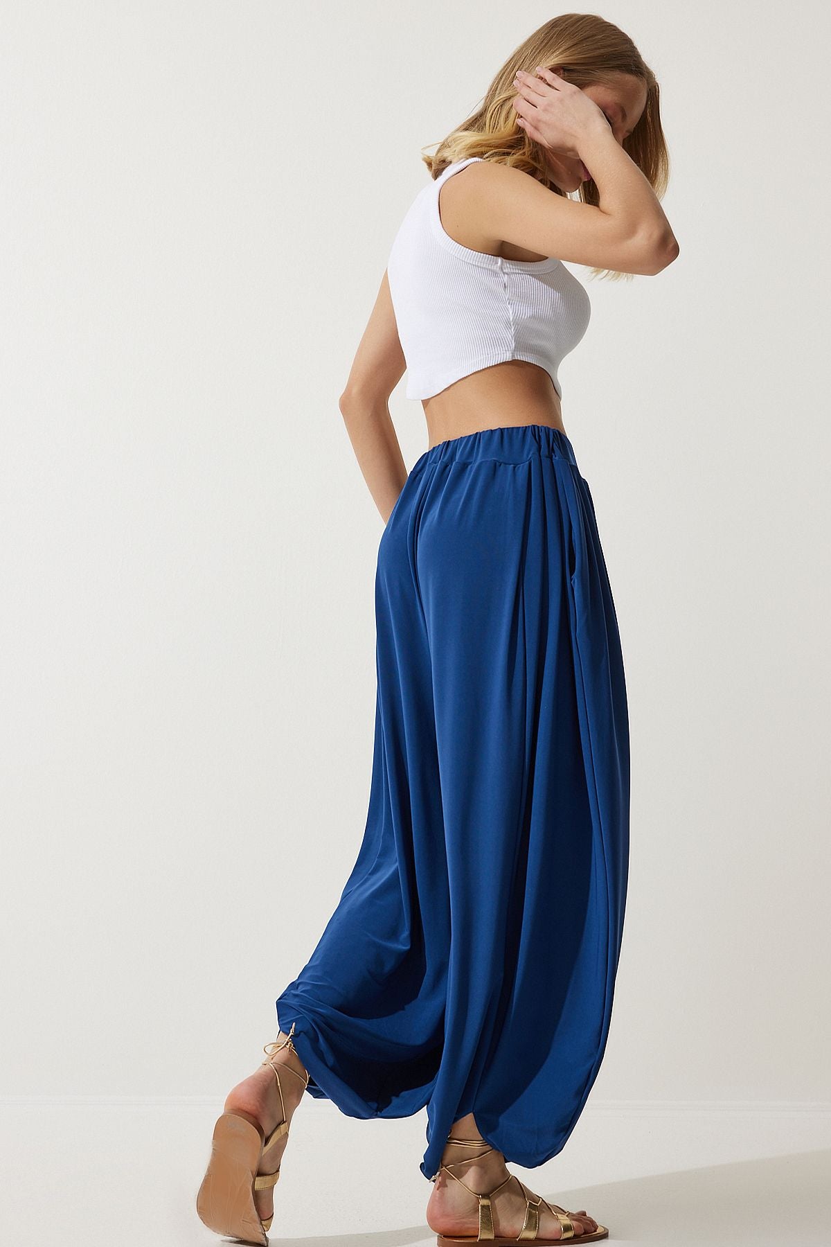 Female navy blue pleated comfortable modal shalwar pants DD01313