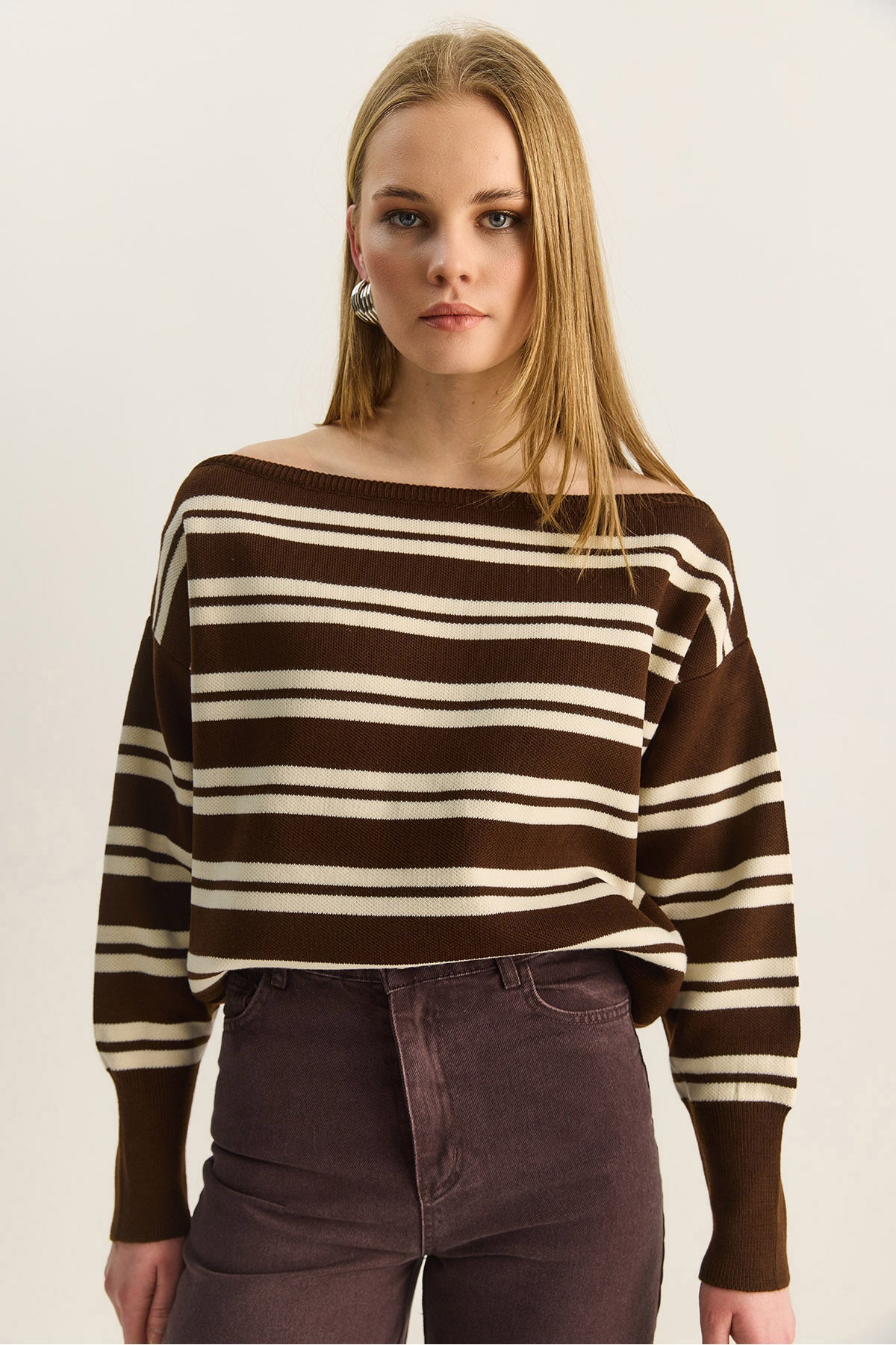 Women's Boat Neck Striped Knitwear Sweater 34105 60283909