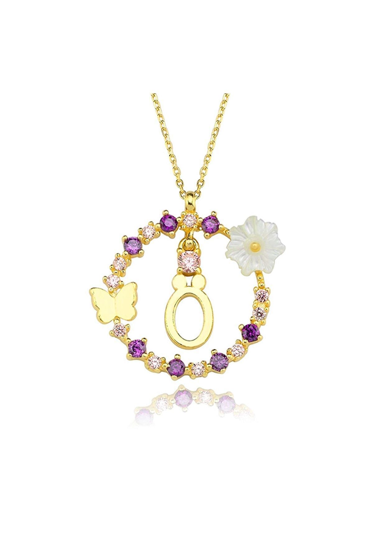 Magnolia Flower Dreams Glitter 14k Gold Ö Letter Women's Necklace